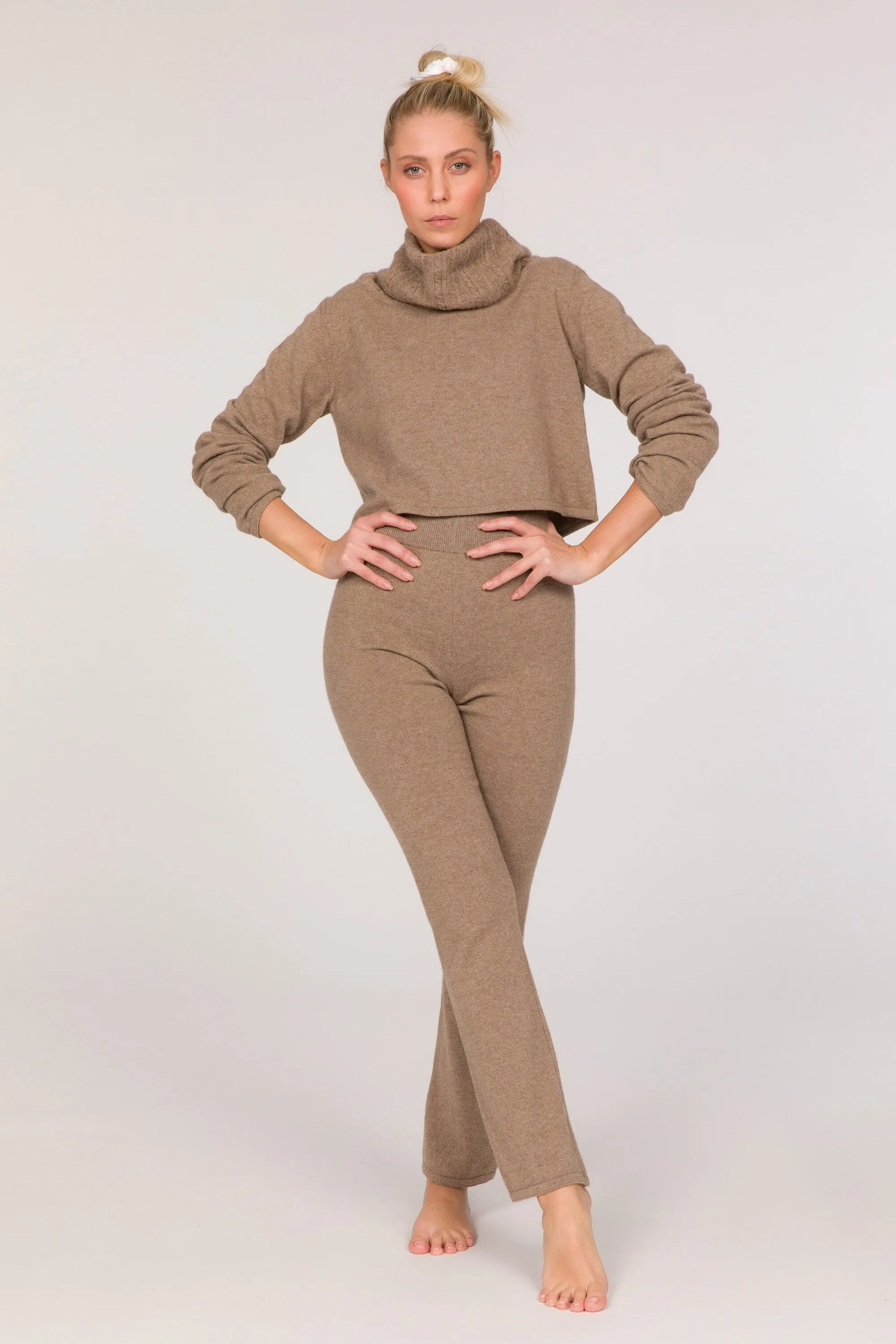 Swami Eco-Cashmere Turtleneck Crop Sweater - Dark Beige
