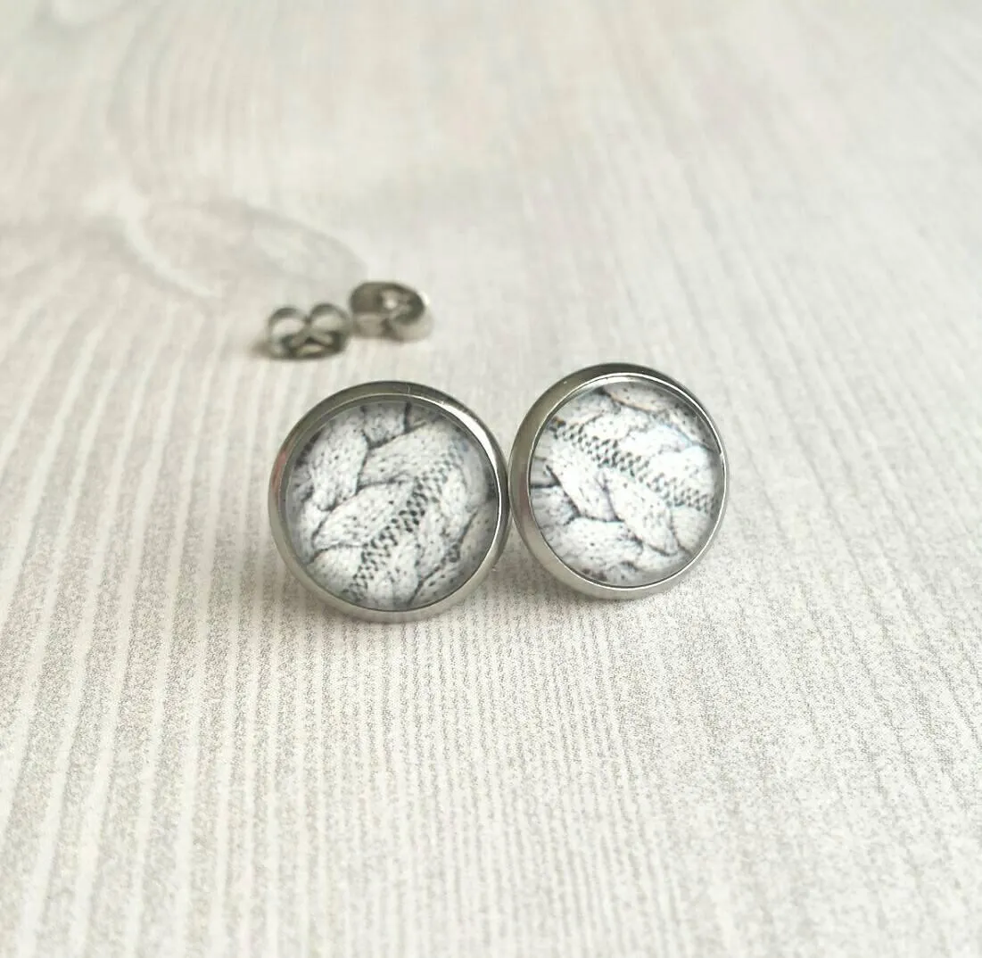 Sweater Earring, grey sweater earring, cable knit earring, winter stud, grey winter earring, winter stud, cozy earring, gray stud earring