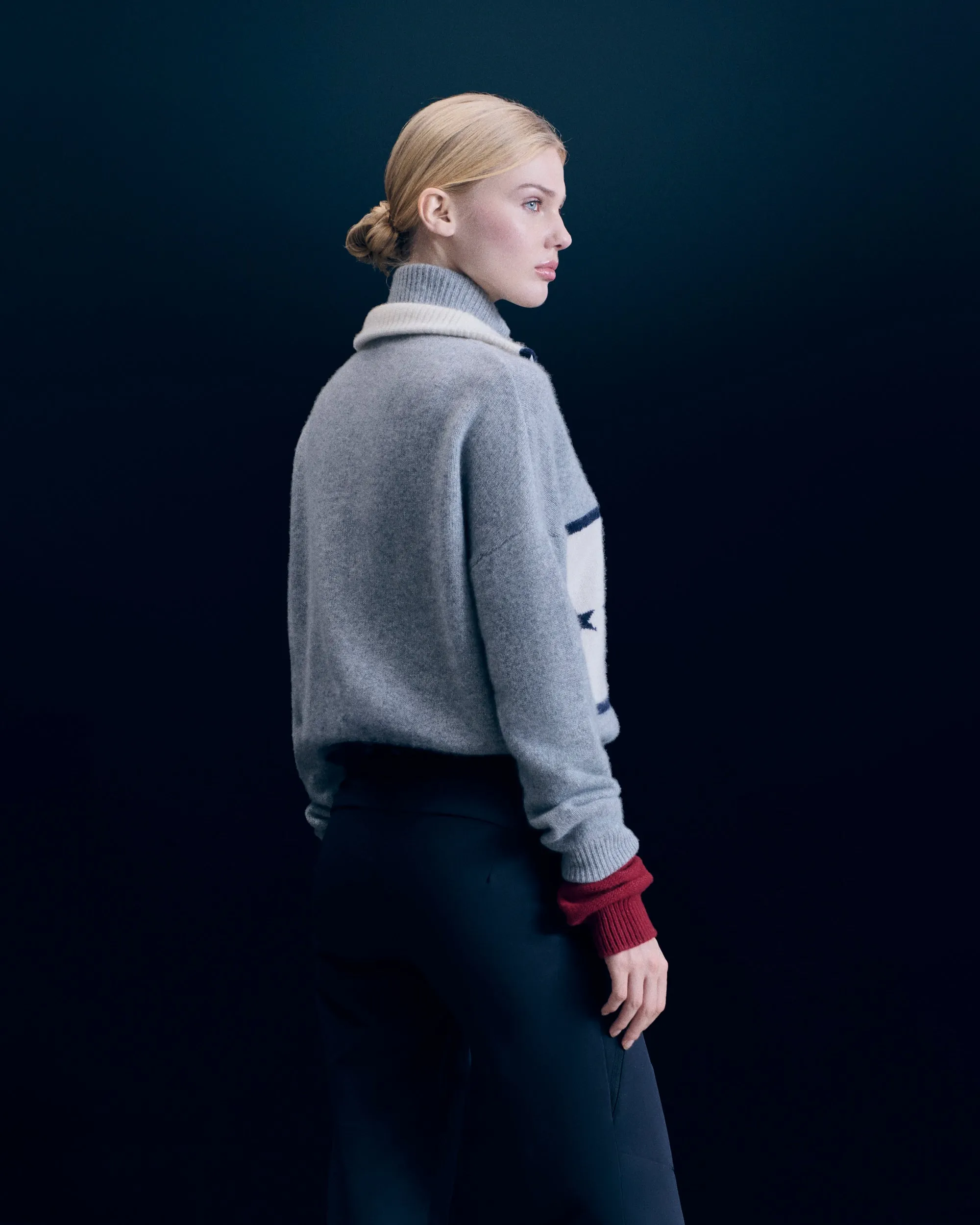 Sweater Quarter Zip Neck  (H24 / WOMEN / Dark Chiné Grey)