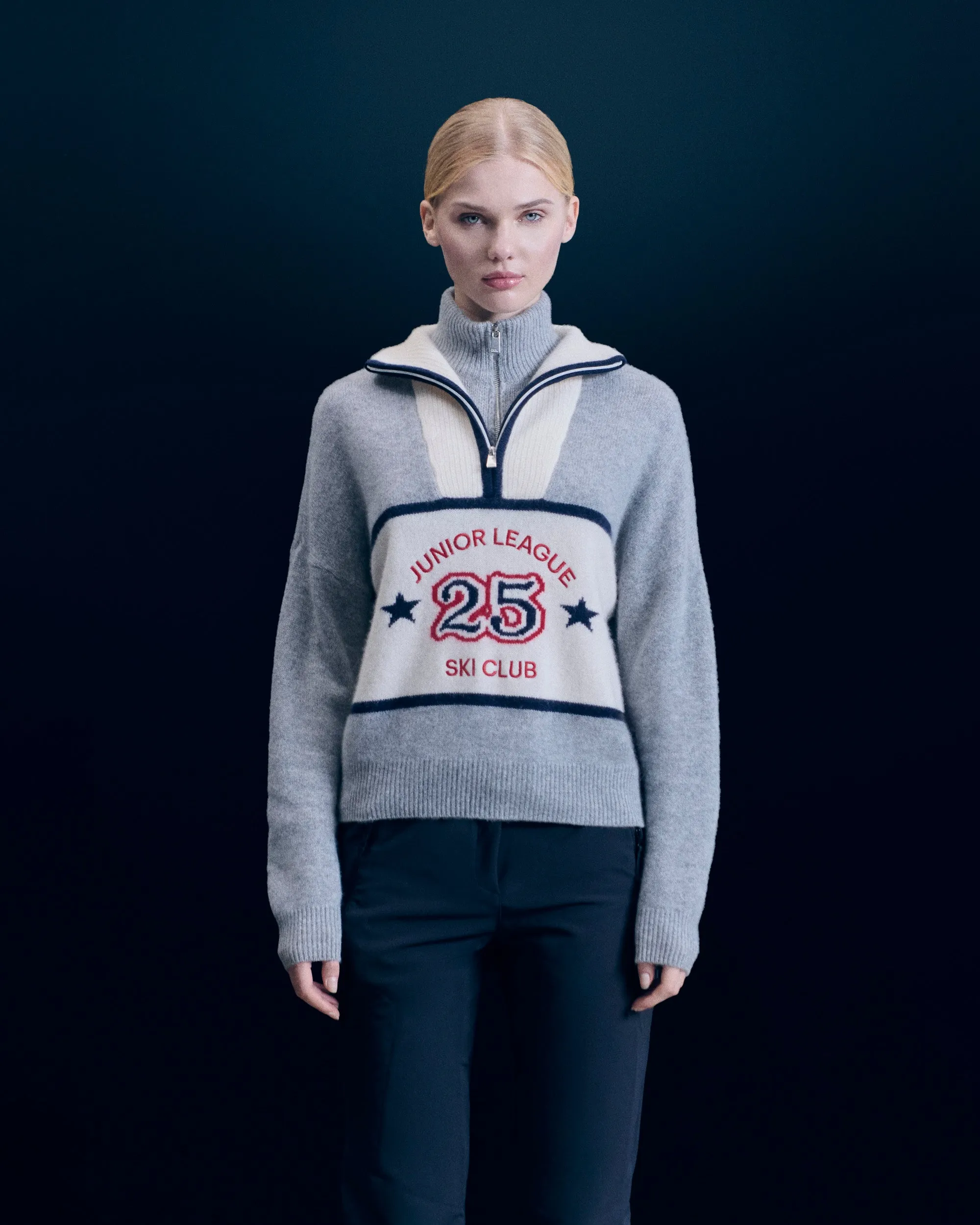 Sweater Quarter Zip Neck  (H24 / WOMEN / Dark Chiné Grey)
