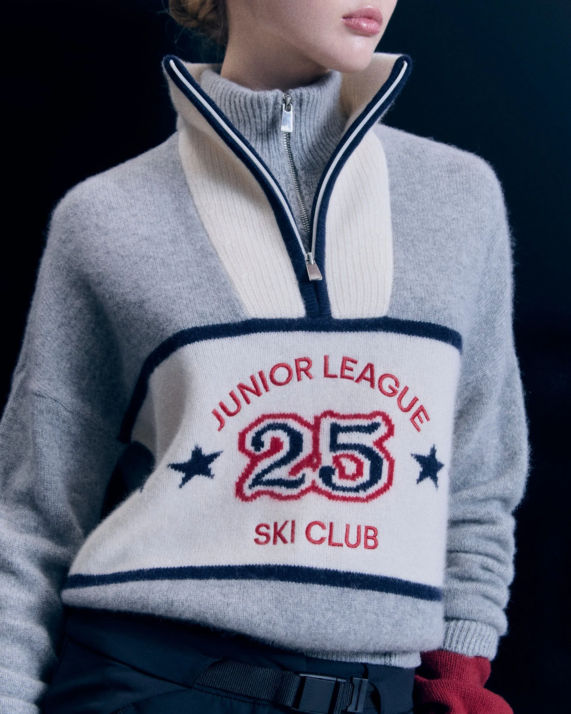 Sweater Quarter Zip Neck  (H24 / WOMEN / Dark Chiné Grey)