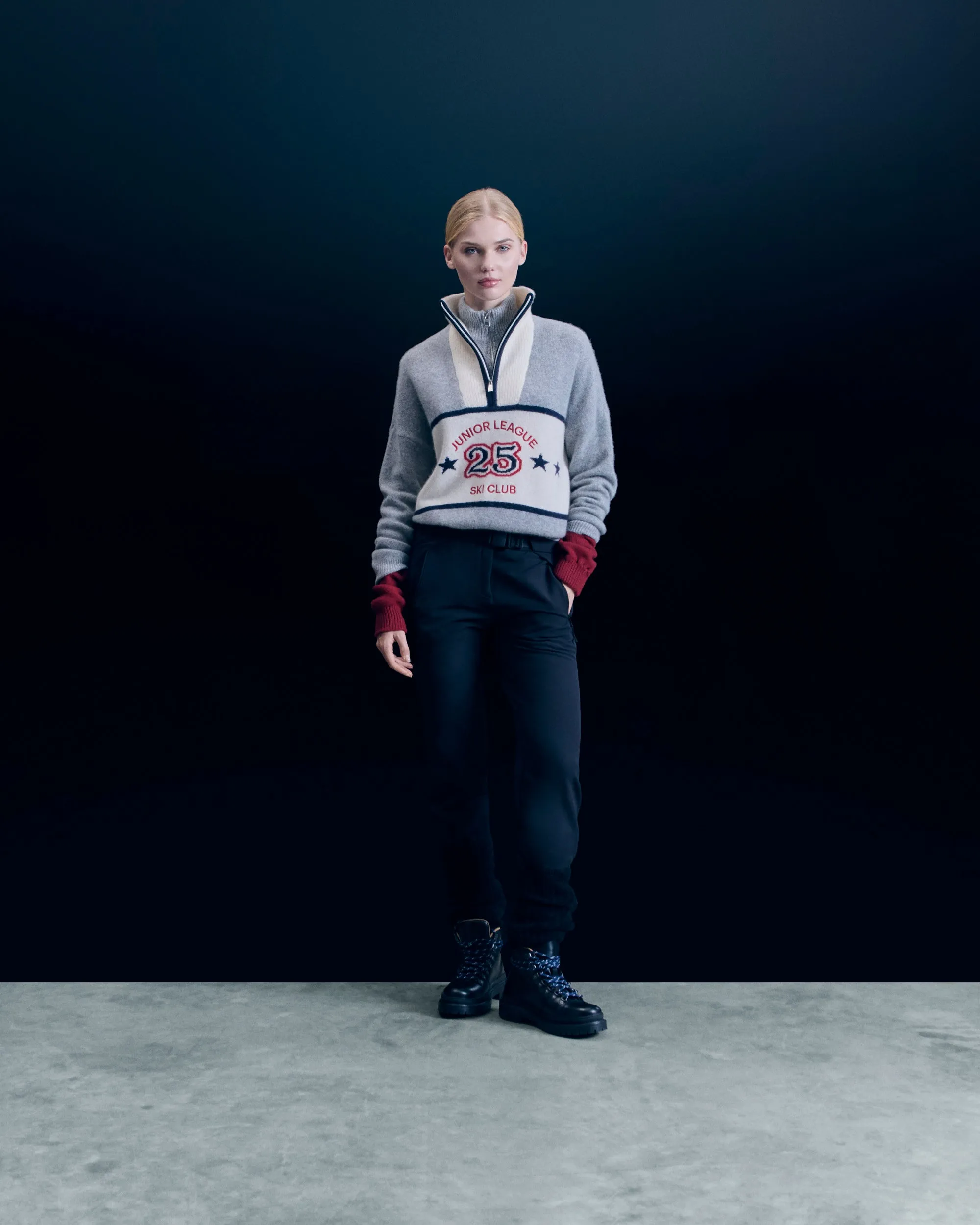 Sweater Quarter Zip Neck  (H24 / WOMEN / Dark Chiné Grey)