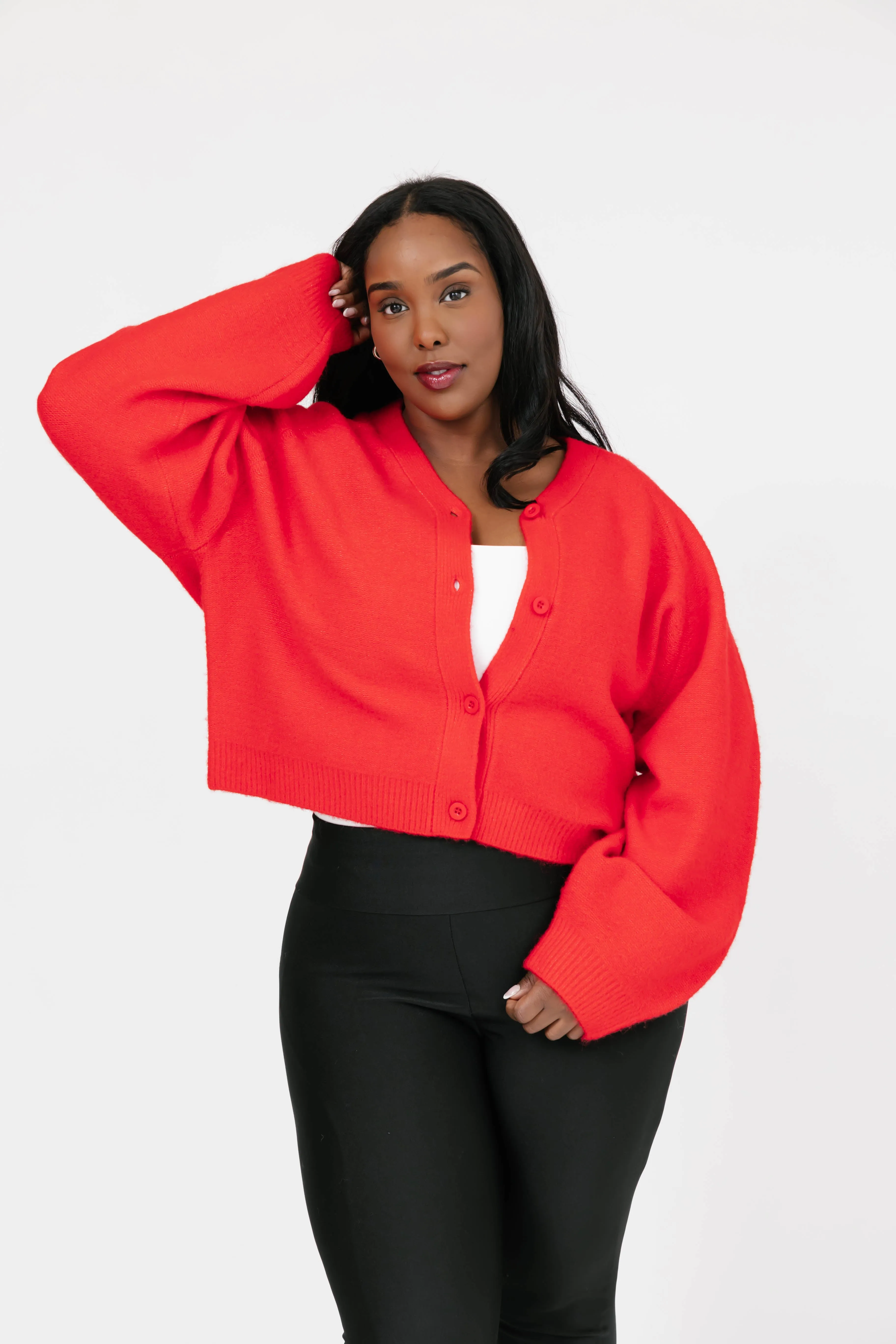 Sweater Weather Short Cardigan in Red