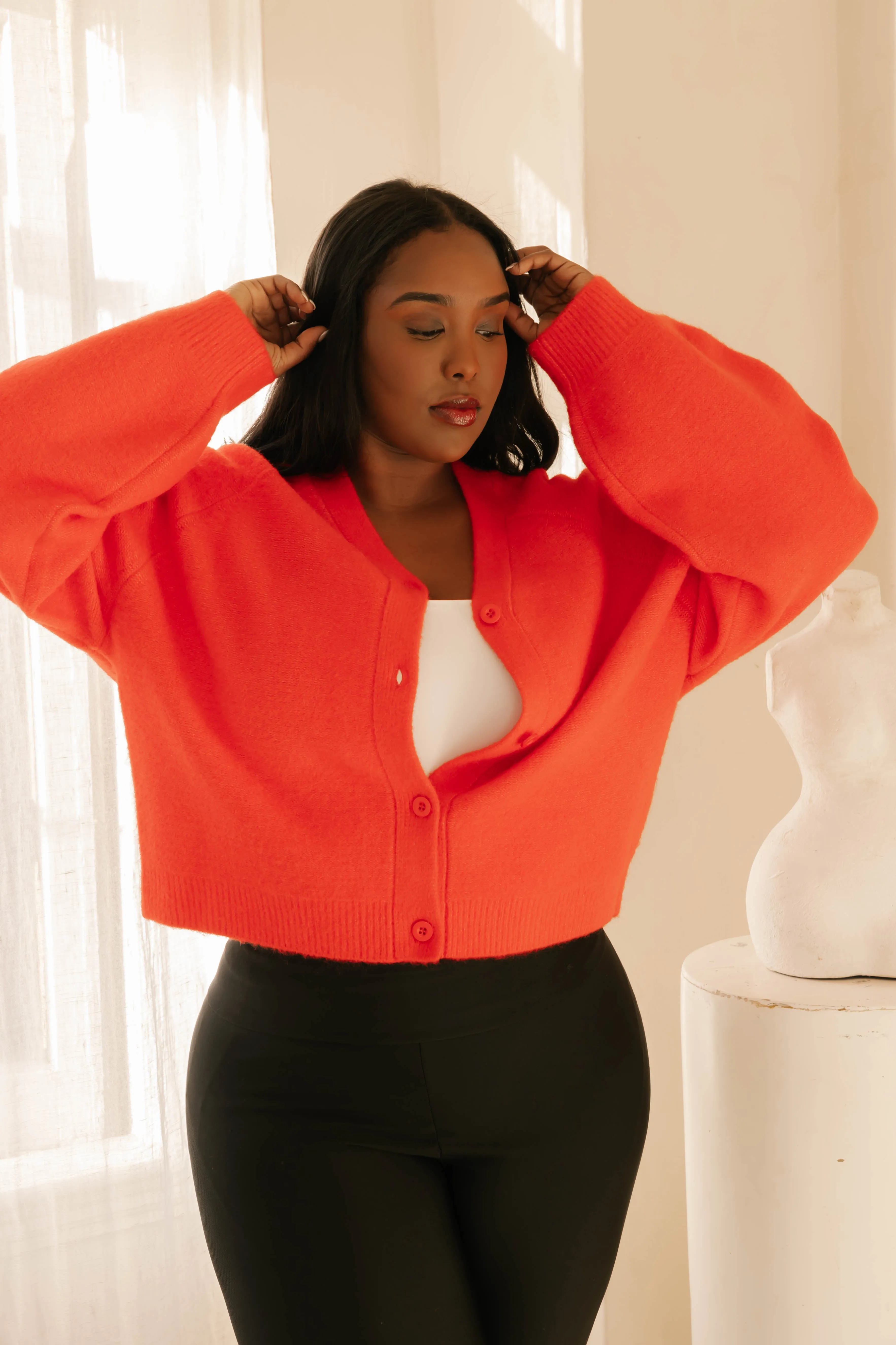 Sweater Weather Short Cardigan in Red