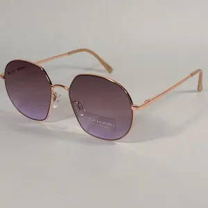 Tahari Aviator Slice Sunglasses Rose Gold Nude Frame Brown Gradient Lens TH786 RGDND