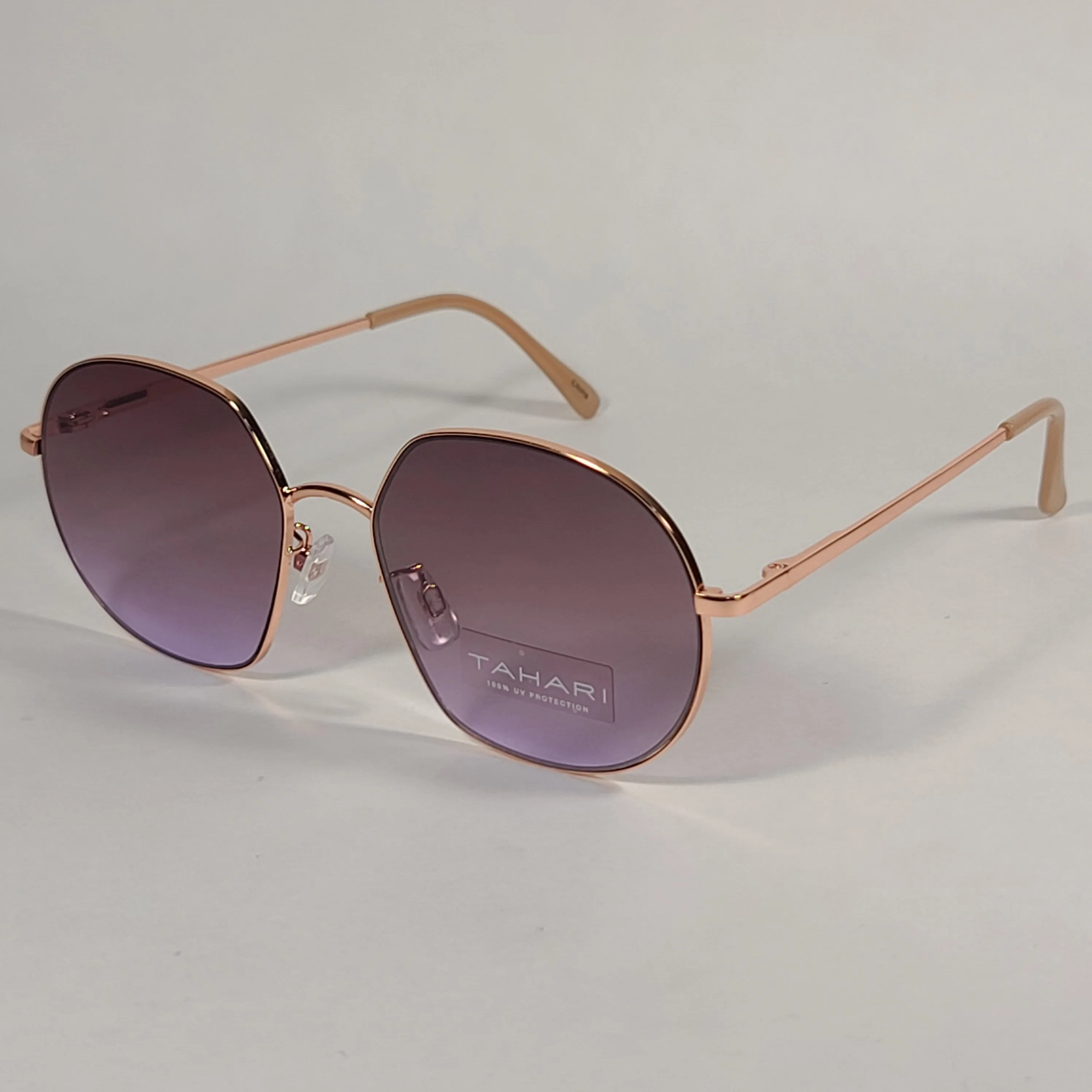 Tahari Aviator Slice Sunglasses Rose Gold Nude Frame Brown Gradient Lens TH786 RGDND