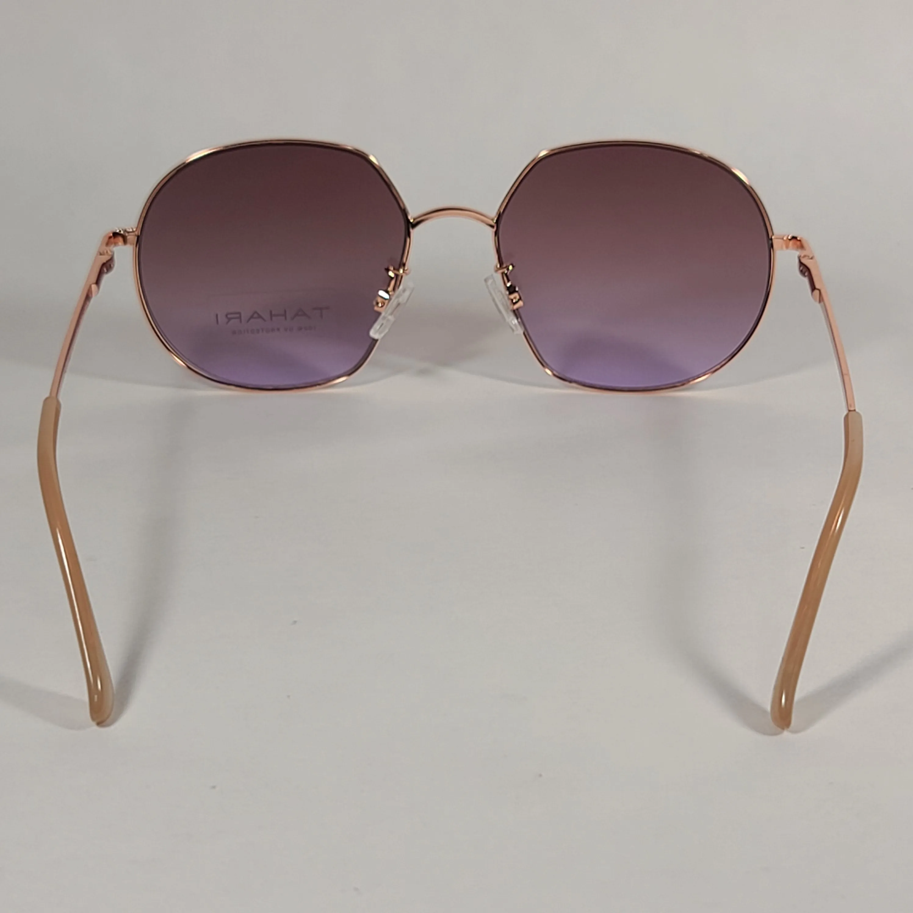 Tahari Aviator Slice Sunglasses Rose Gold Nude Frame Brown Gradient Lens TH786 RGDND