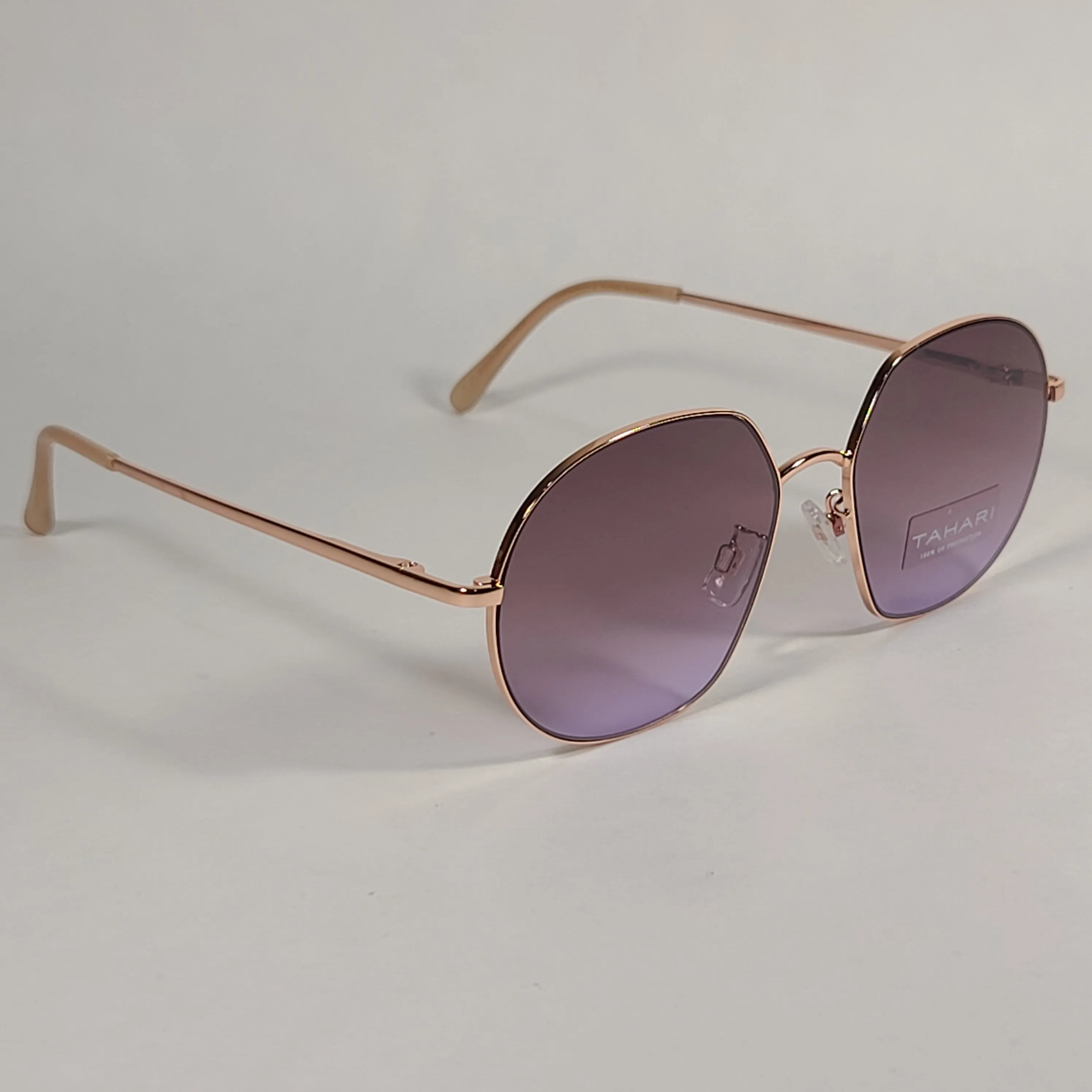 Tahari Aviator Slice Sunglasses Rose Gold Nude Frame Brown Gradient Lens TH786 RGDND