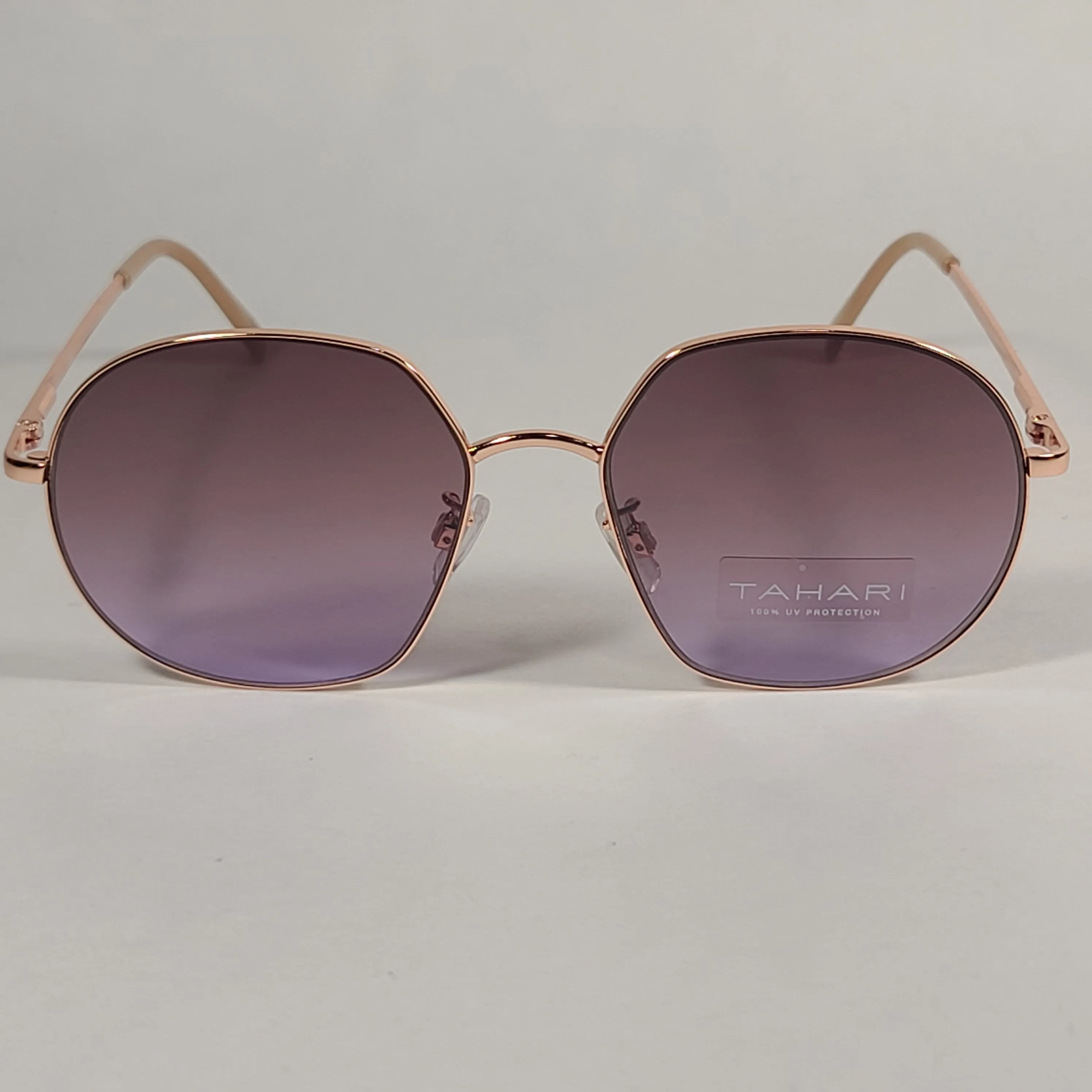 Tahari Aviator Slice Sunglasses Rose Gold Nude Frame Brown Gradient Lens TH786 RGDND