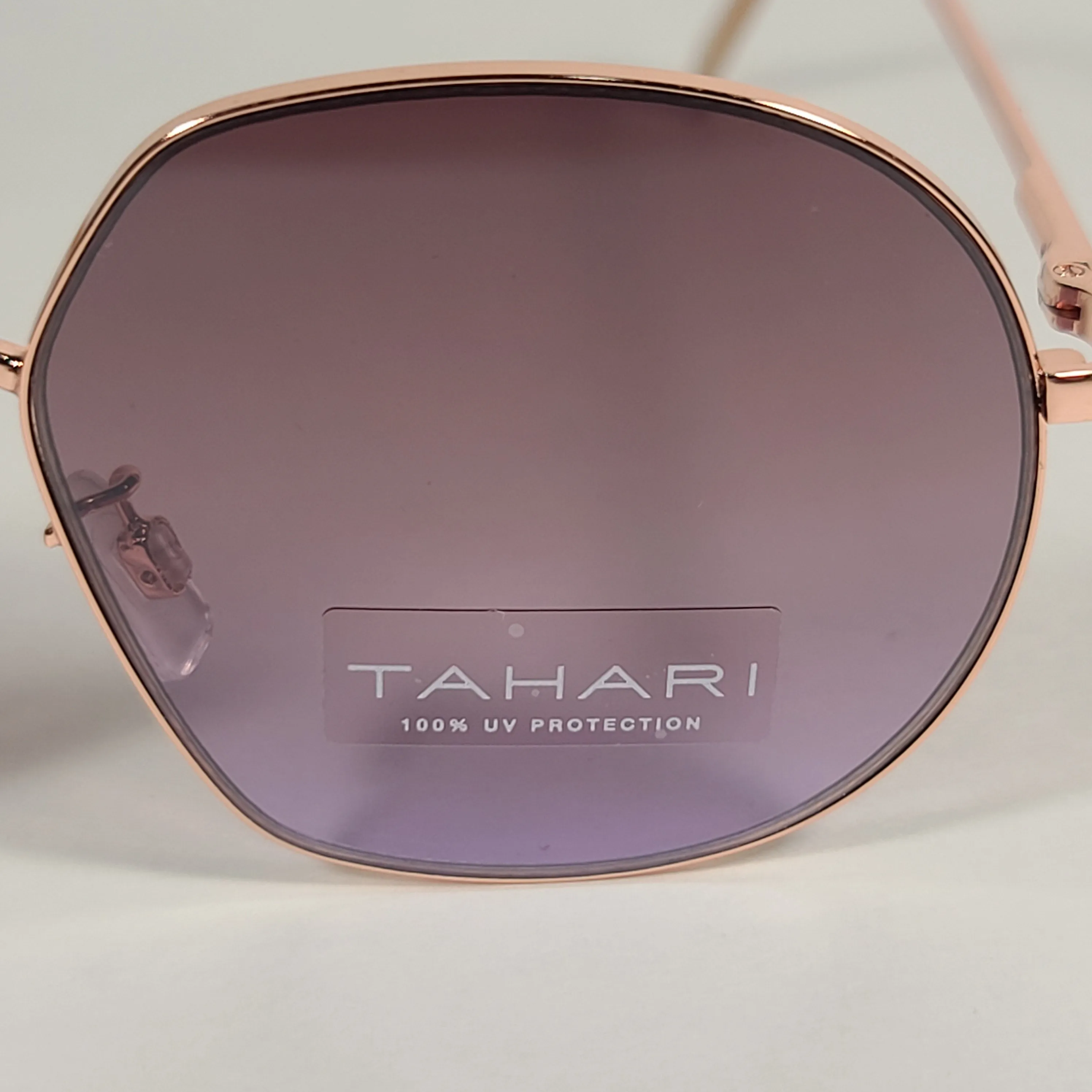 Tahari Aviator Slice Sunglasses Rose Gold Nude Frame Brown Gradient Lens TH786 RGDND