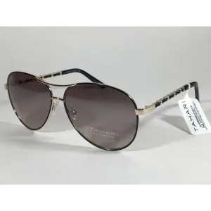 Tahari Aviator Sunglasses Gold Black Leather Chord Gray Gradient Lens TH649 GLDOX