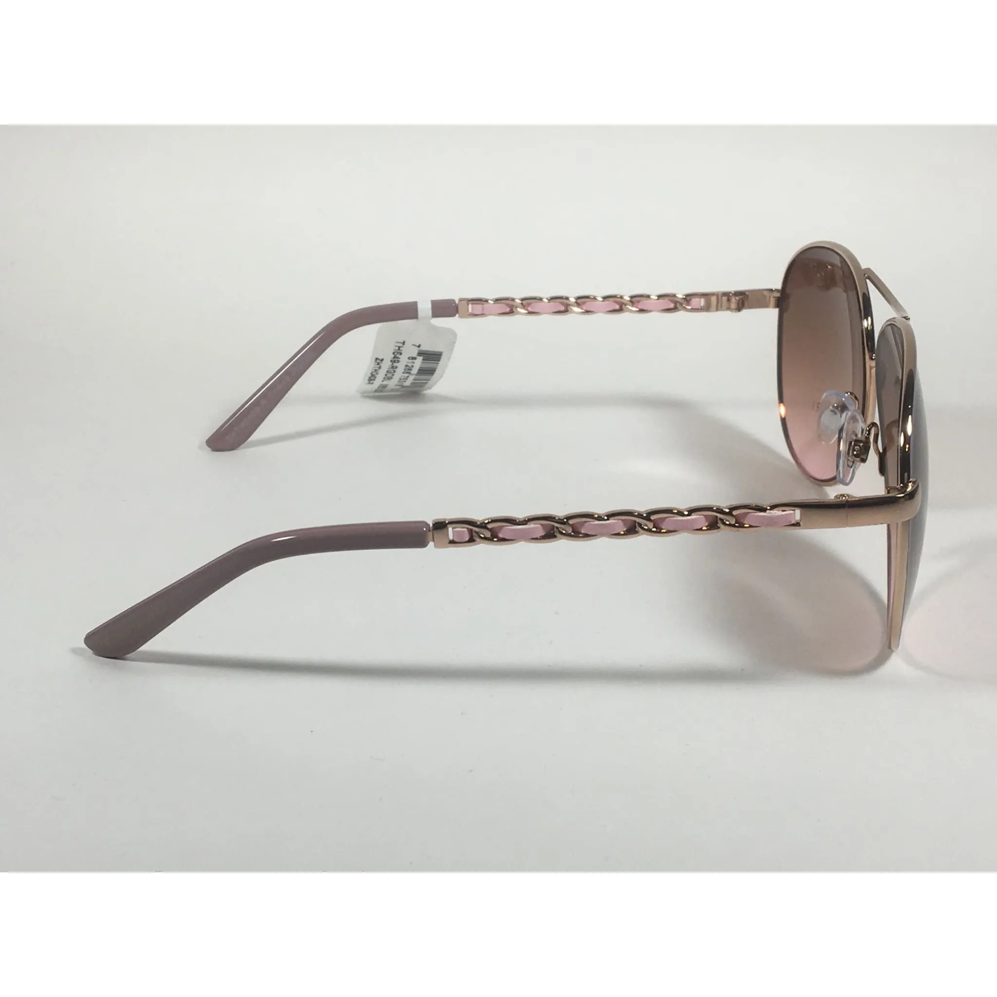 Tahari Aviator Sunglasses Rose Gold Nude And Pink Leather Chord Brown Gradient Lens TH649 RGDBL