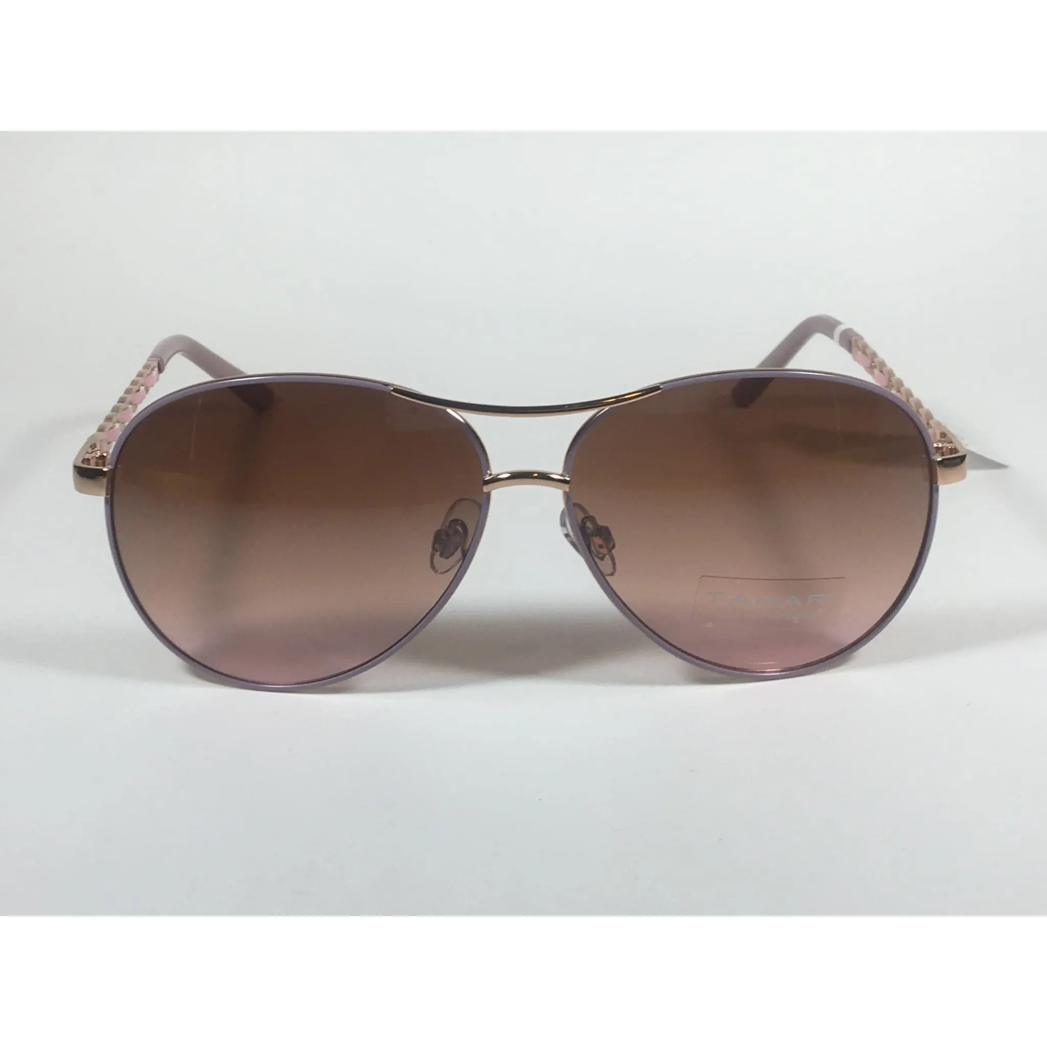 Tahari Aviator Sunglasses Rose Gold Nude And Pink Leather Chord Brown Gradient Lens TH649 RGDBL