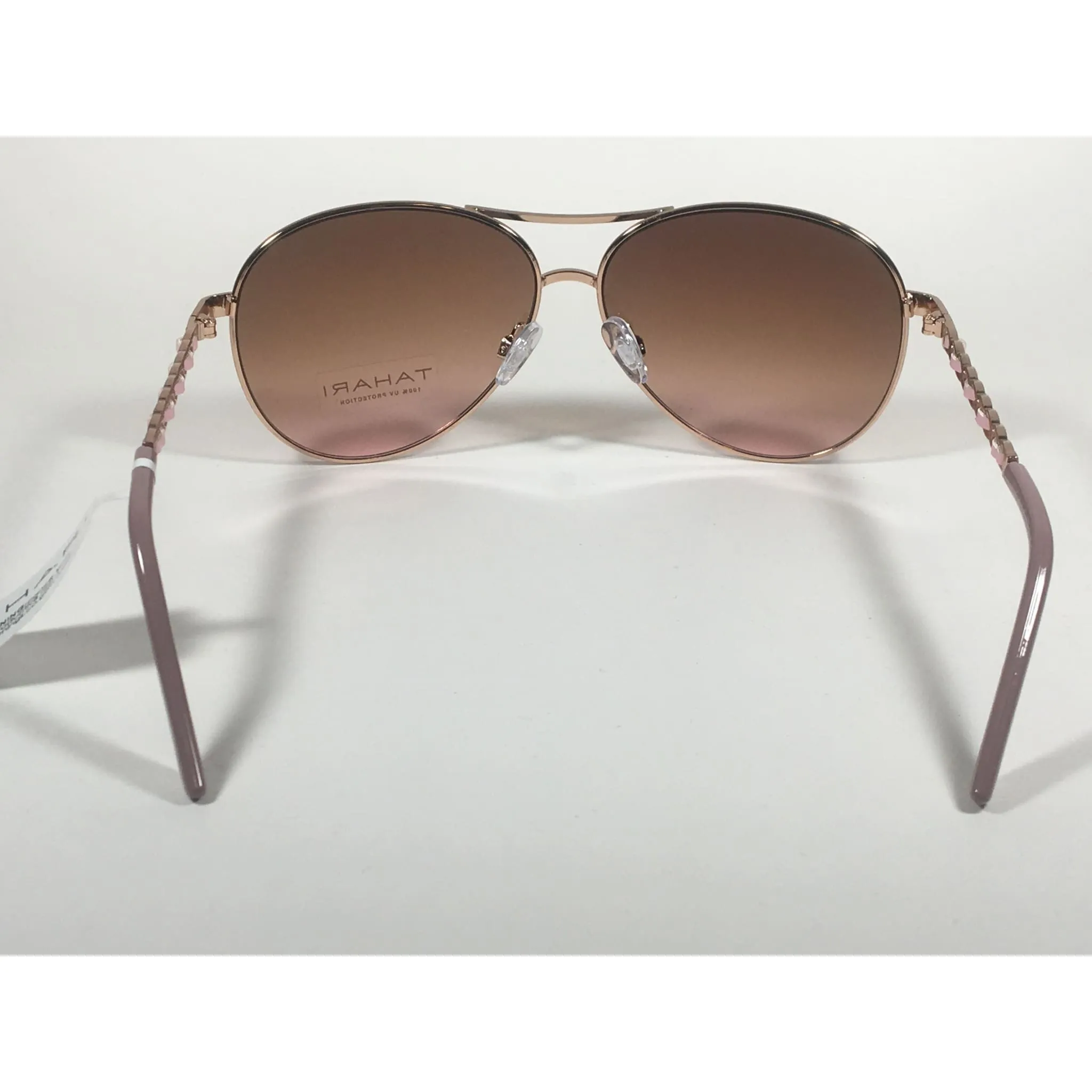 Tahari Aviator Sunglasses Rose Gold Nude And Pink Leather Chord Brown Gradient Lens TH649 RGDBL