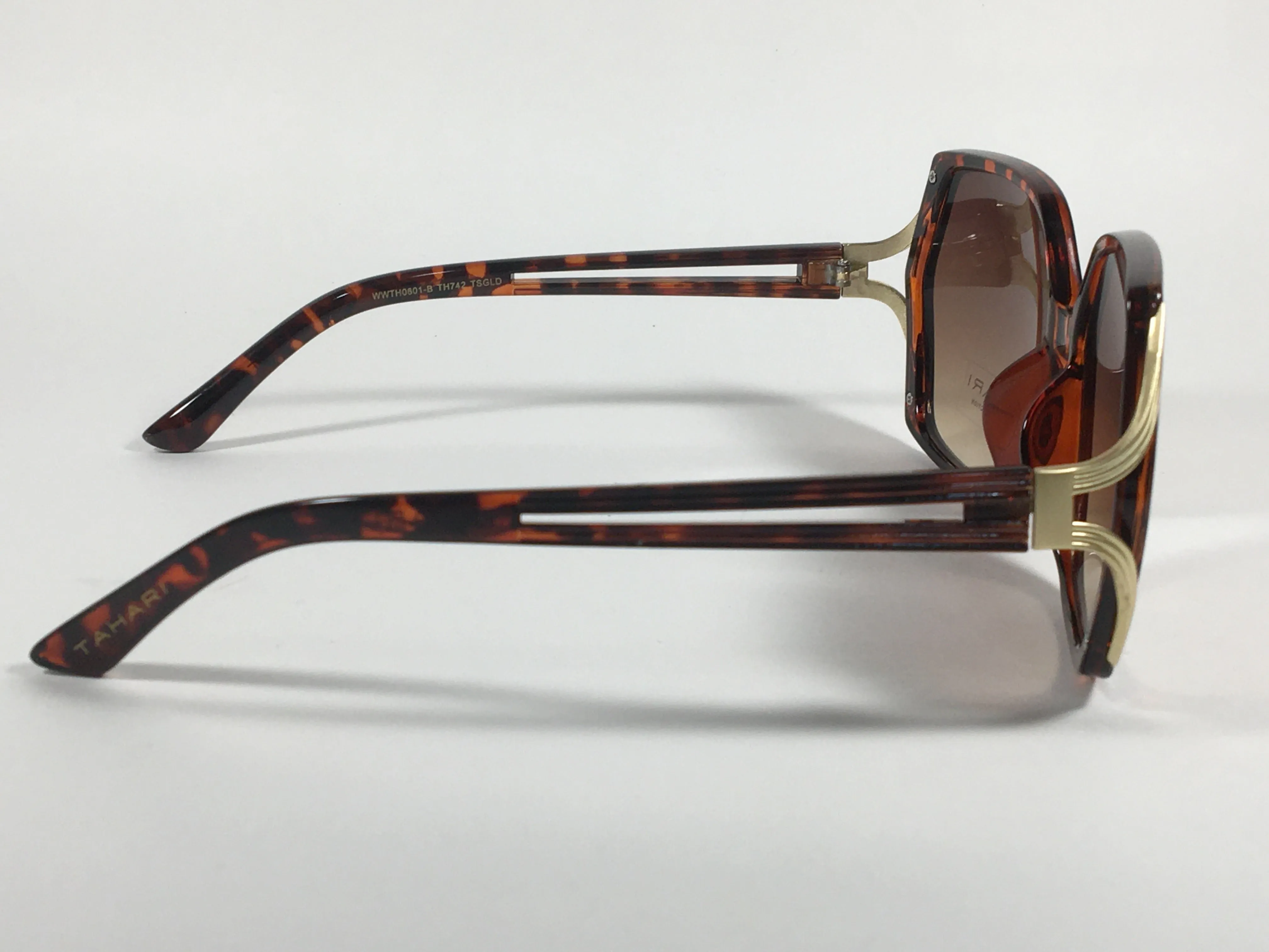 Tahari Butterfly Sunglasses Brown Tortoise And Gold Frame Brown Gradient Lens TH742 TSGLD