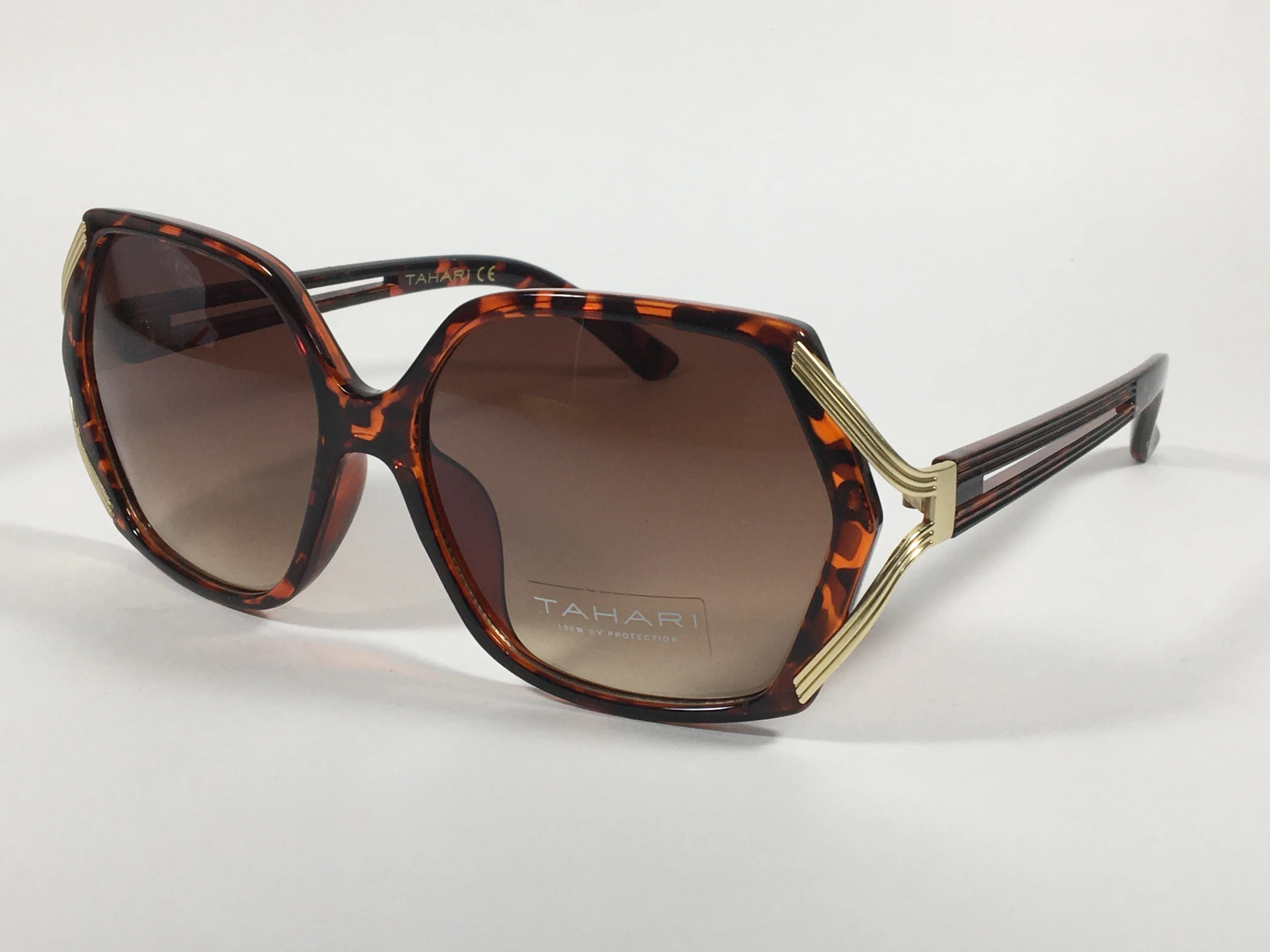 Tahari Butterfly Sunglasses Brown Tortoise And Gold Frame Brown Gradient Lens TH742 TSGLD