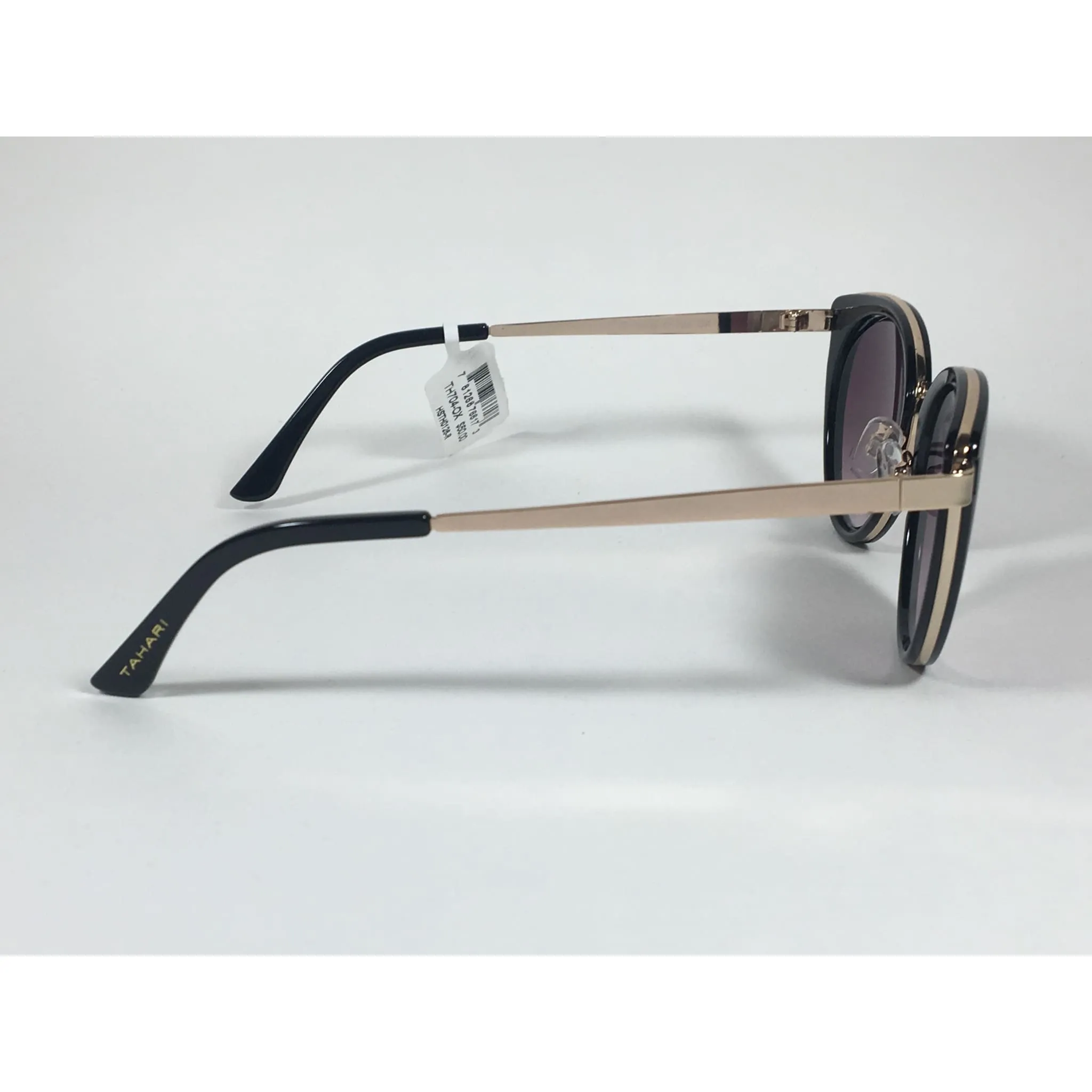 Tahari Cat Eye Sunglasses Black Gold Frame Gray Gradient Lens TH704 OX