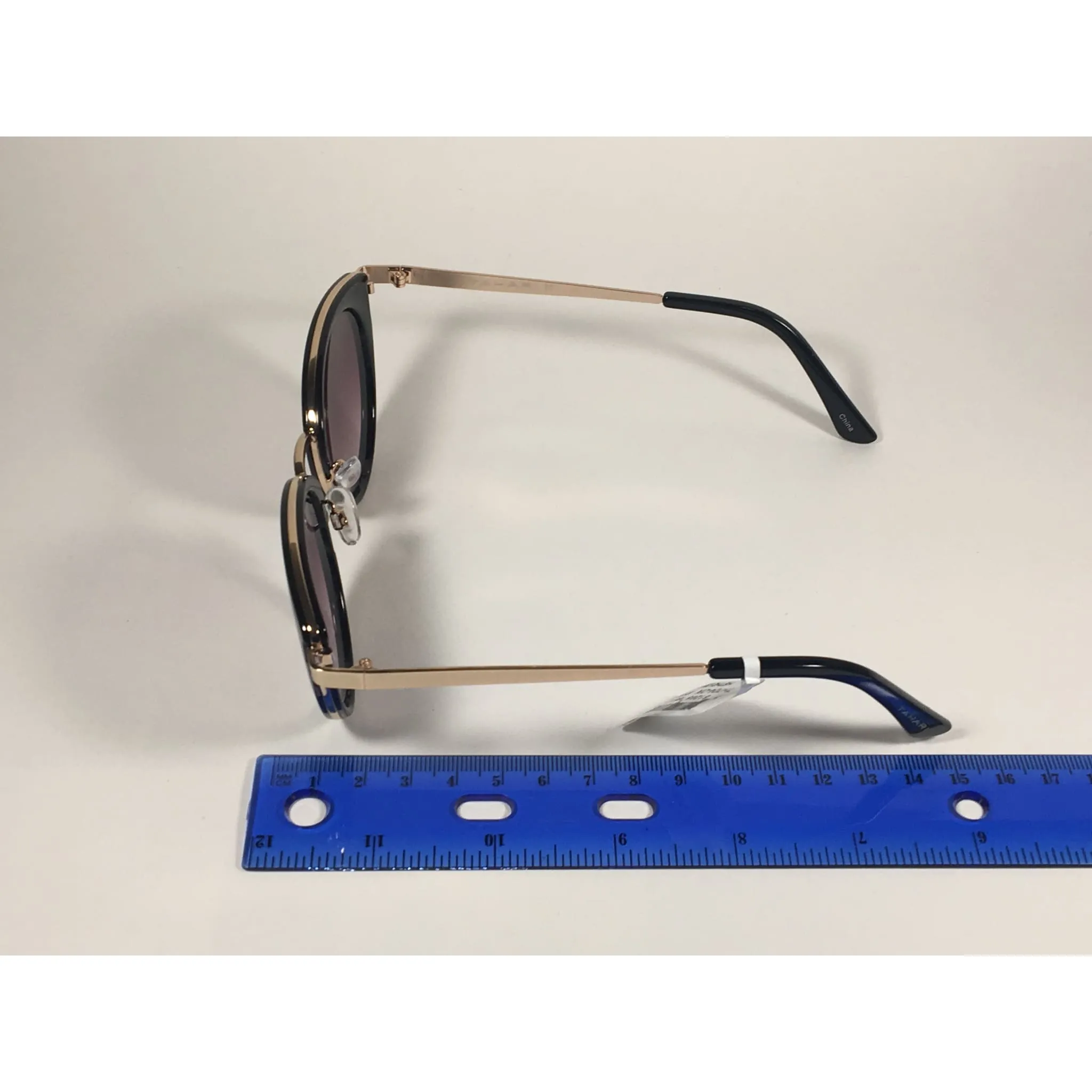 Tahari Cat Eye Sunglasses Black Gold Frame Gray Gradient Lens TH704 OX