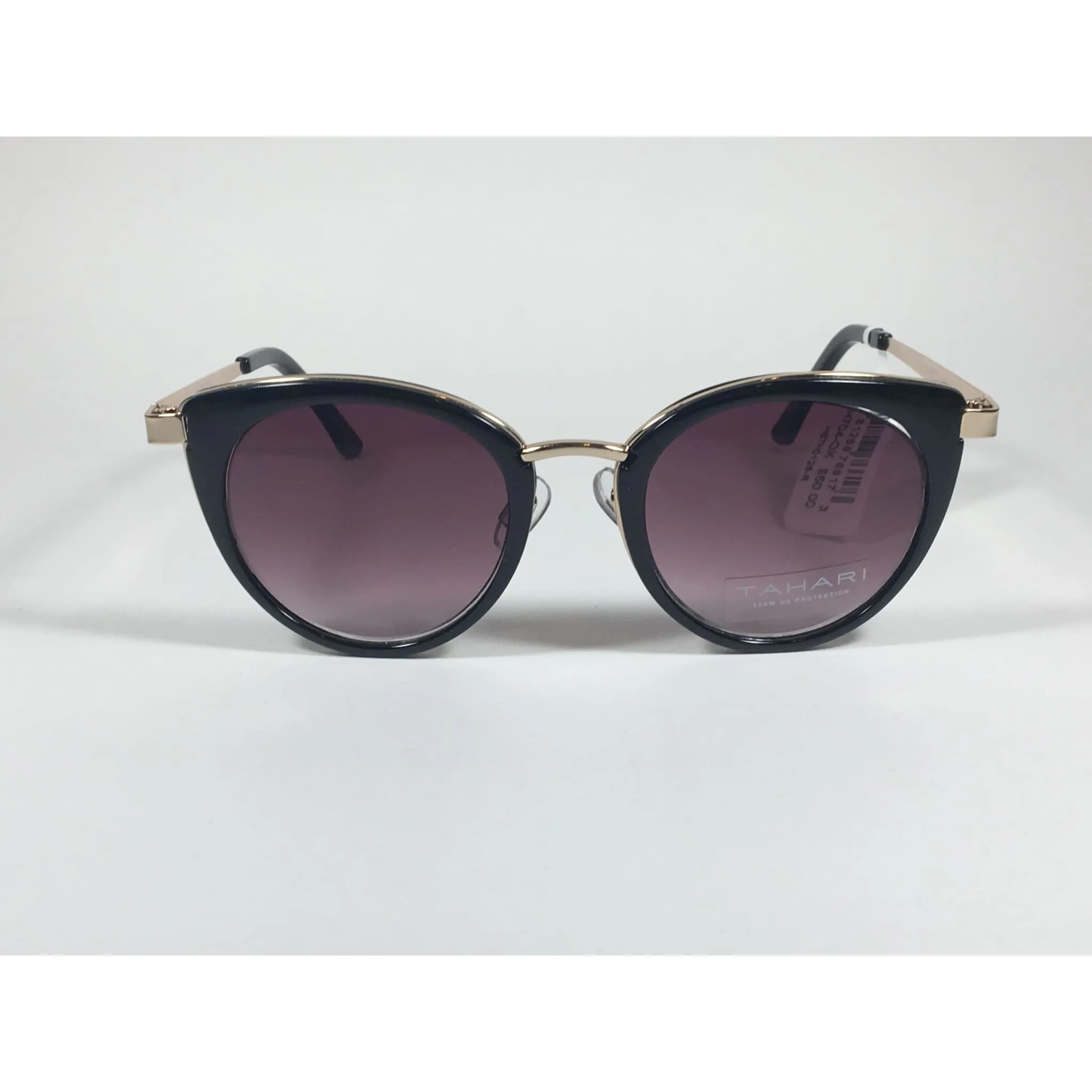 Tahari Cat Eye Sunglasses Black Gold Frame Gray Gradient Lens TH704 OX