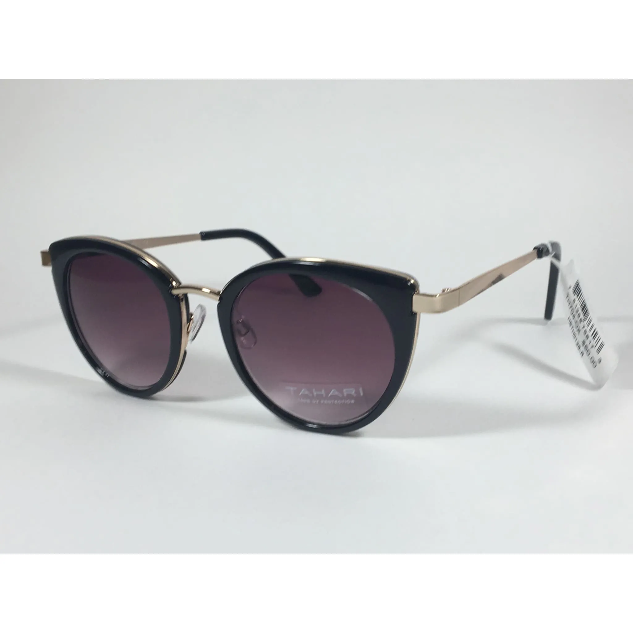 Tahari Cat Eye Sunglasses Black Gold Frame Gray Gradient Lens TH704 OX