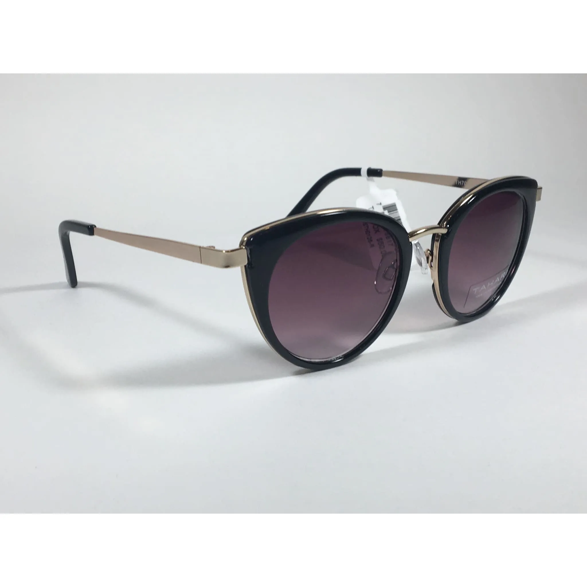 Tahari Cat Eye Sunglasses Black Gold Frame Gray Gradient Lens TH704 OX