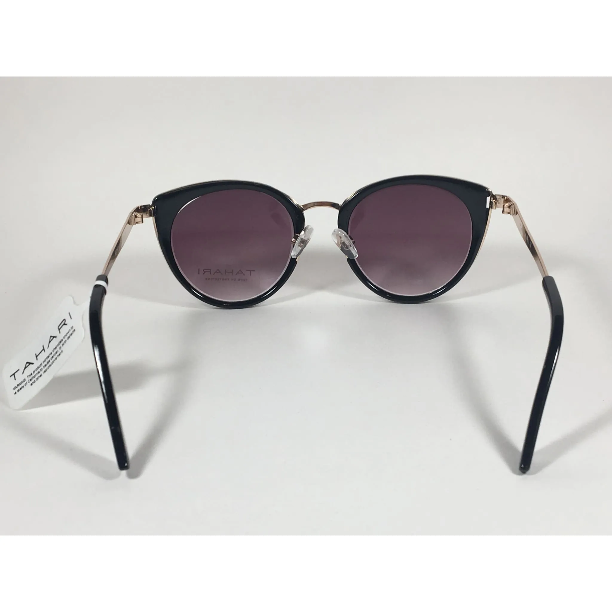 Tahari Cat Eye Sunglasses Black Gold Frame Gray Gradient Lens TH704 OX