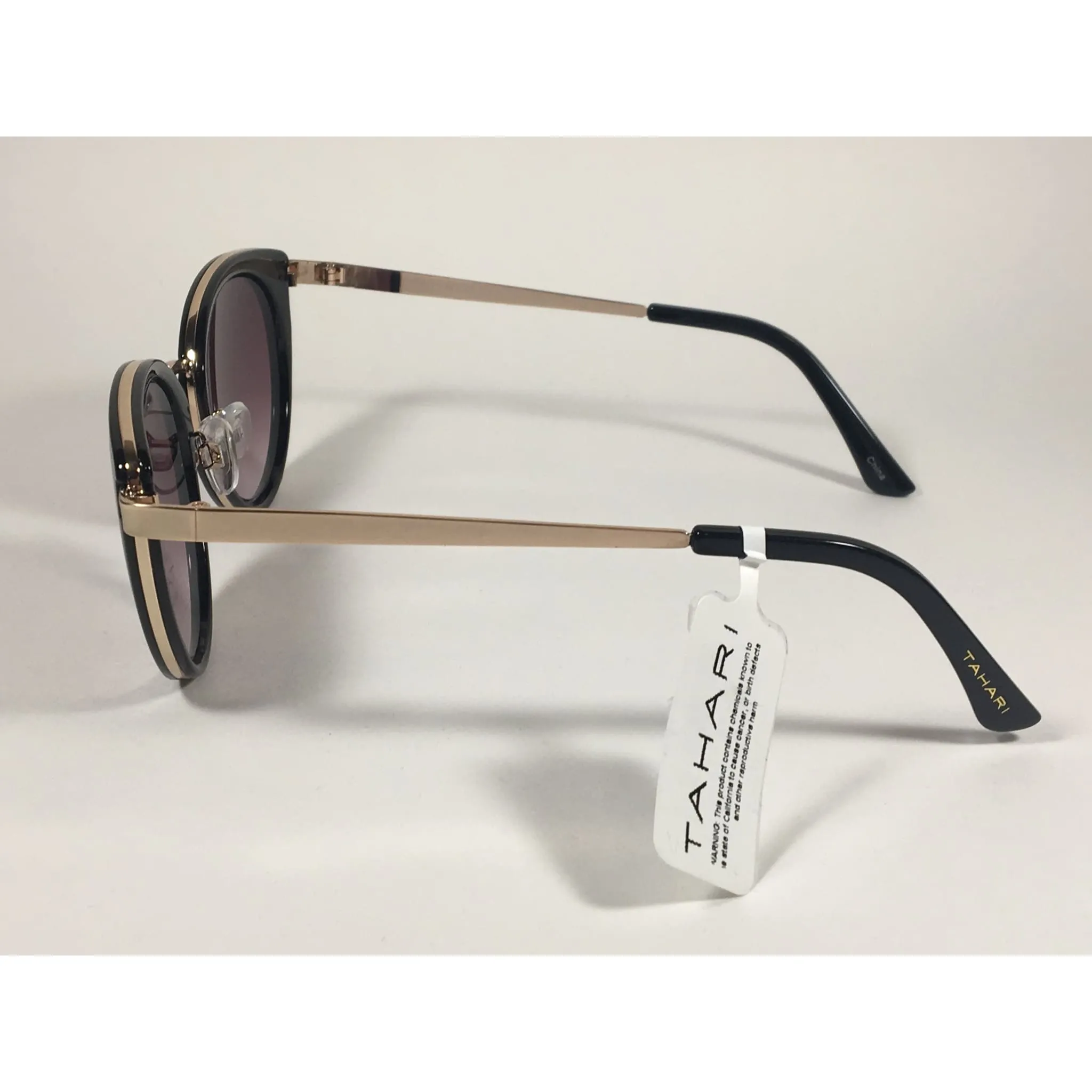 Tahari Cat Eye Sunglasses Black Gold Frame Gray Gradient Lens TH704 OX