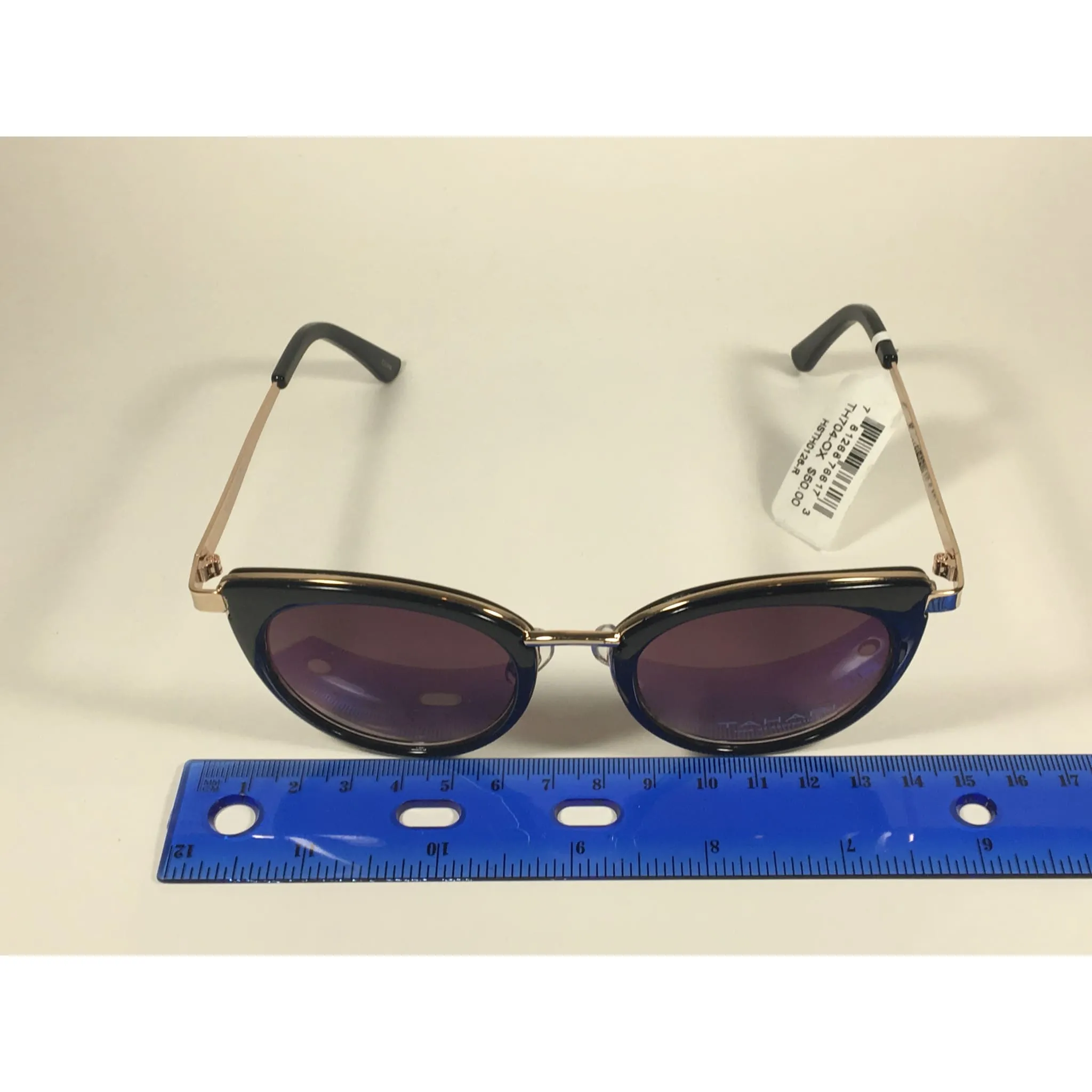 Tahari Cat Eye Sunglasses Black Gold Frame Gray Gradient Lens TH704 OX