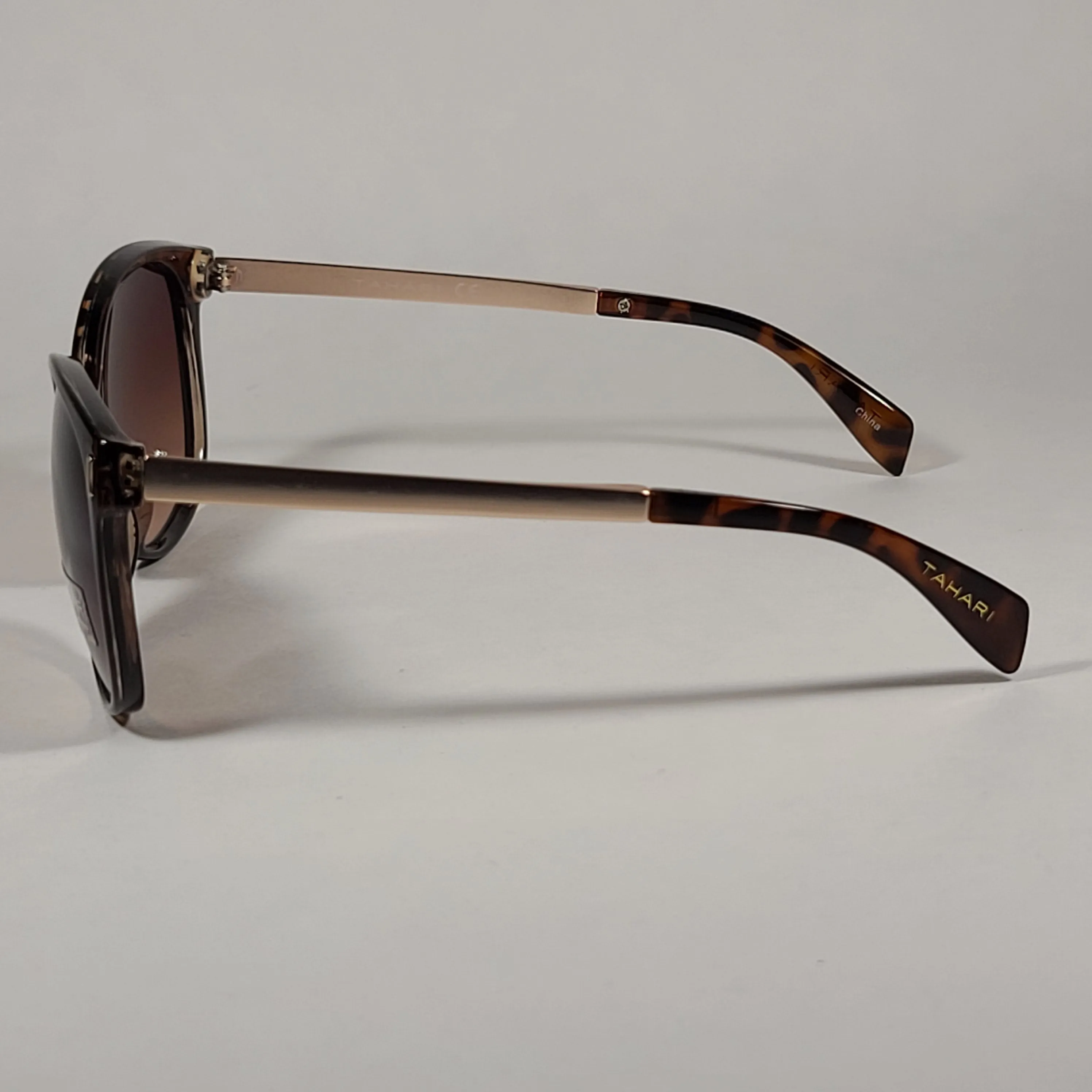 Tahari Cat Eye Sunglasses Brown Tortoise Gold Frame Brown Gradient Lens TH657 TS
