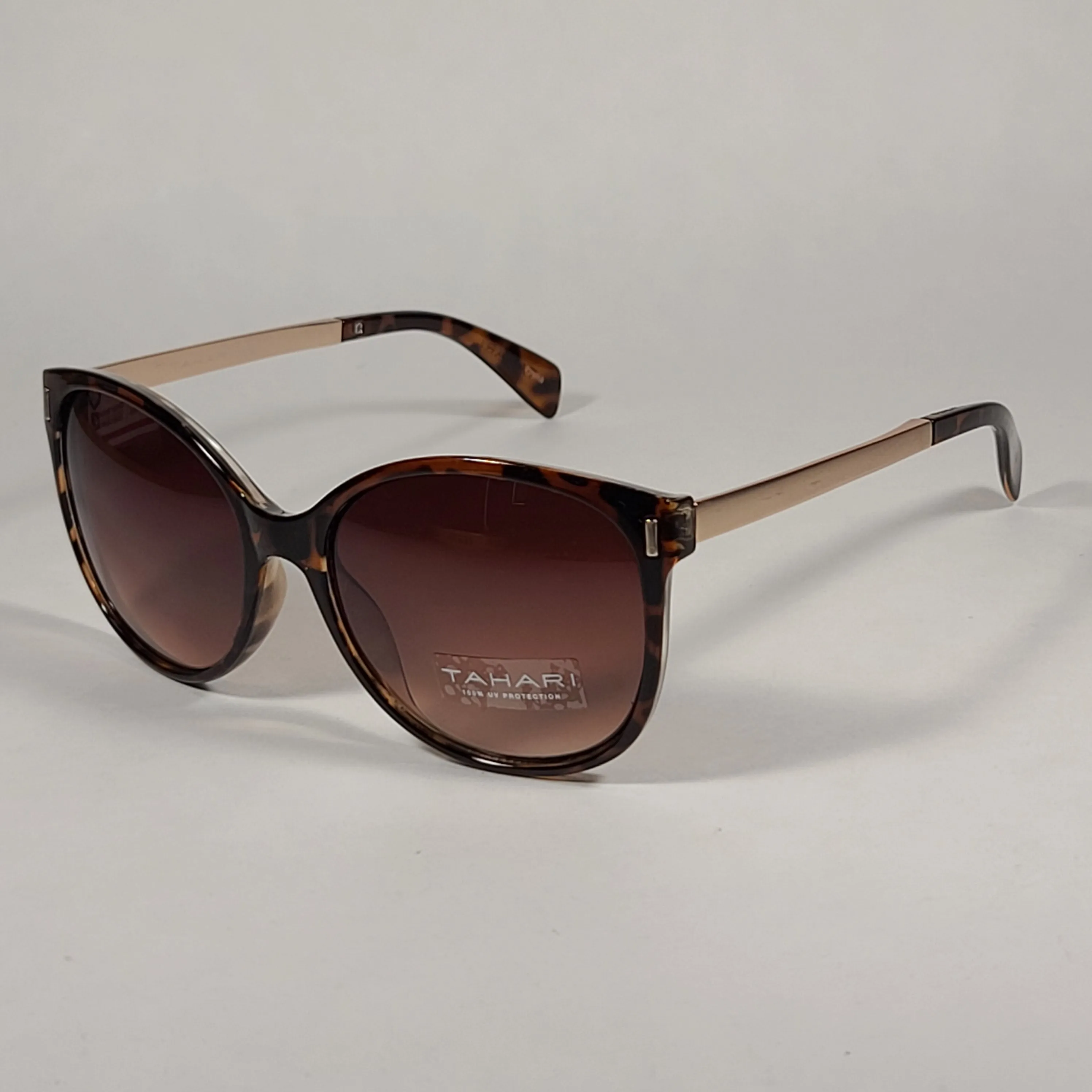 Tahari Cat Eye Sunglasses Brown Tortoise Gold Frame Brown Gradient Lens TH657 TS