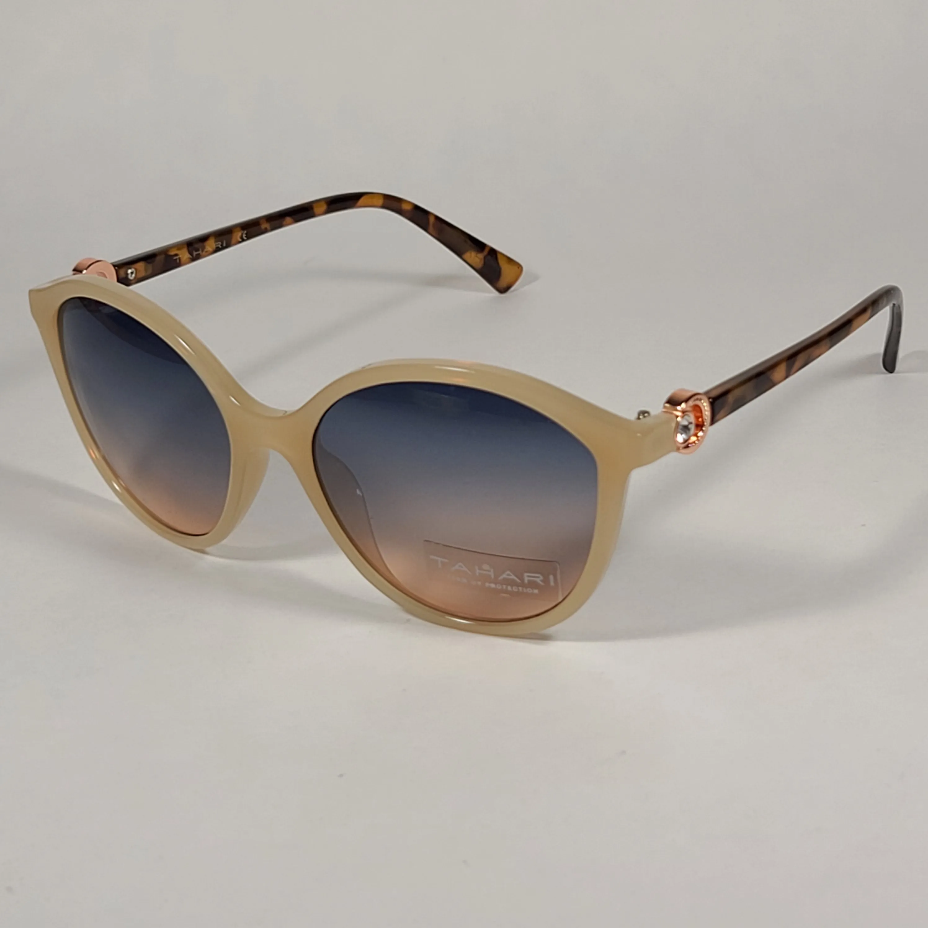 Tahari Cat Eye Sunglasses Nude And Tortoise Frame Blue Gradient Lens TH761 NDTS