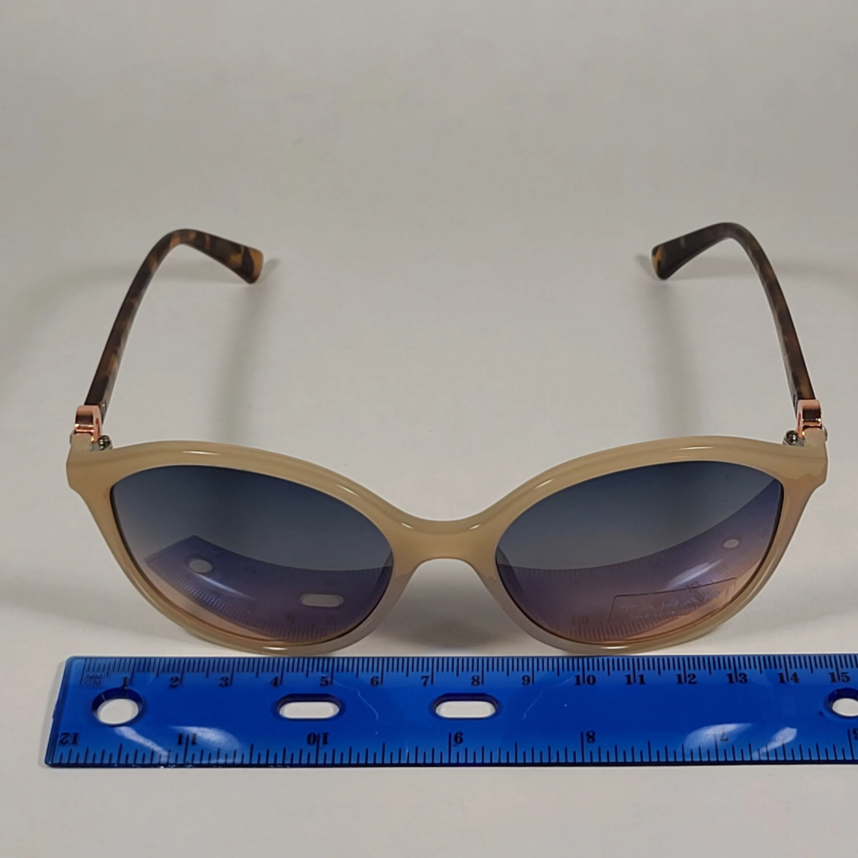Tahari Cat Eye Sunglasses Nude And Tortoise Frame Blue Gradient Lens TH761 NDTS