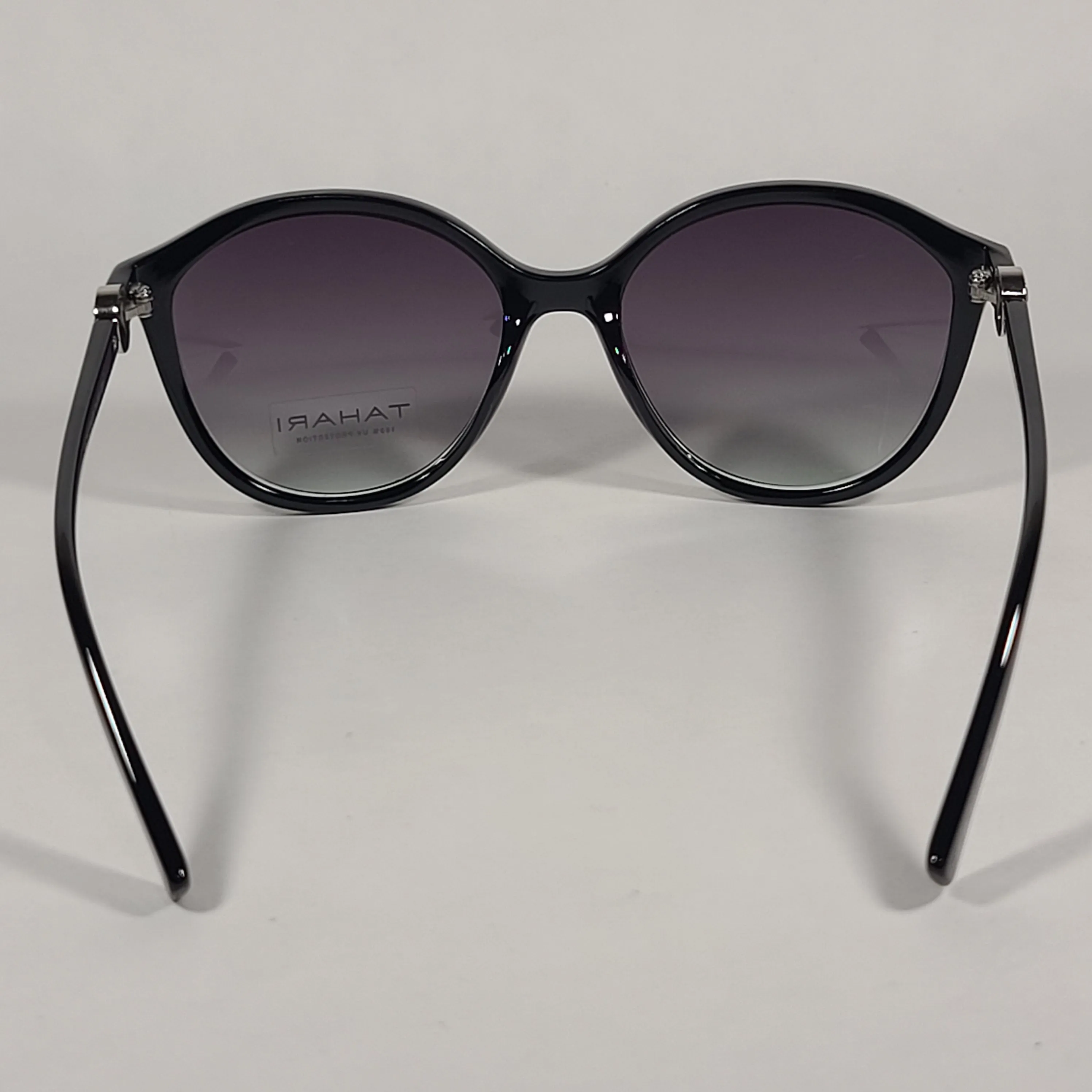 Tahari Cat Eye Sunglasses Shiny Black Frame Gray Smoke Gradient Lens TH761 OX