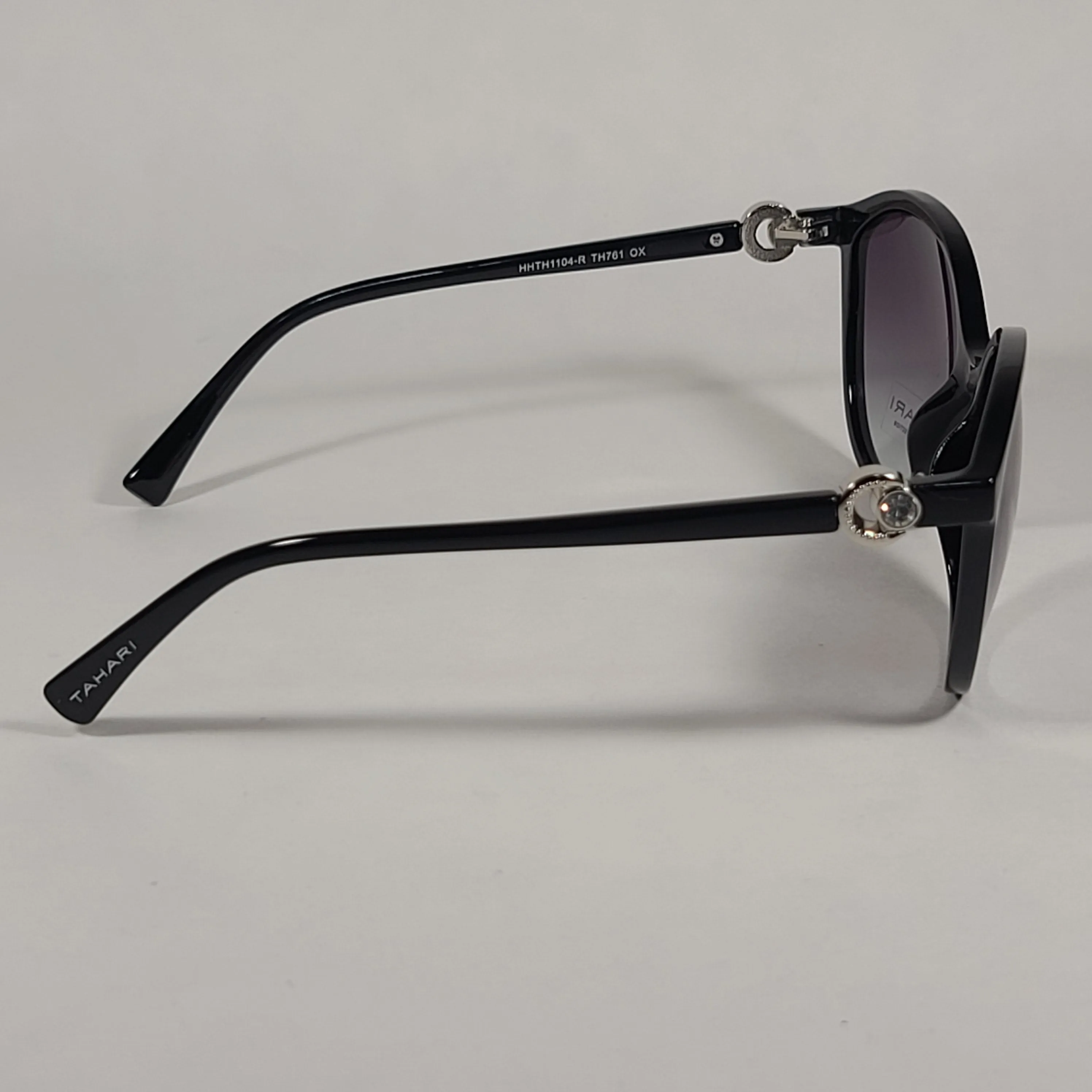 Tahari Cat Eye Sunglasses Shiny Black Frame Gray Smoke Gradient Lens TH761 OX