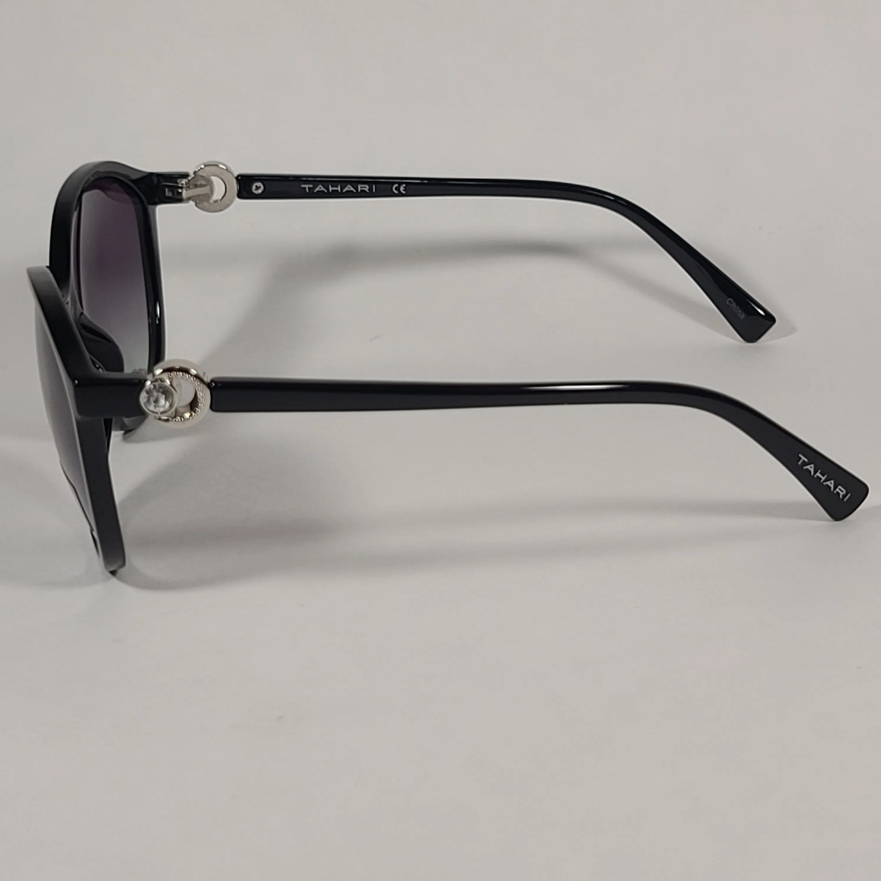 Tahari Cat Eye Sunglasses Shiny Black Frame Gray Smoke Gradient Lens TH761 OX