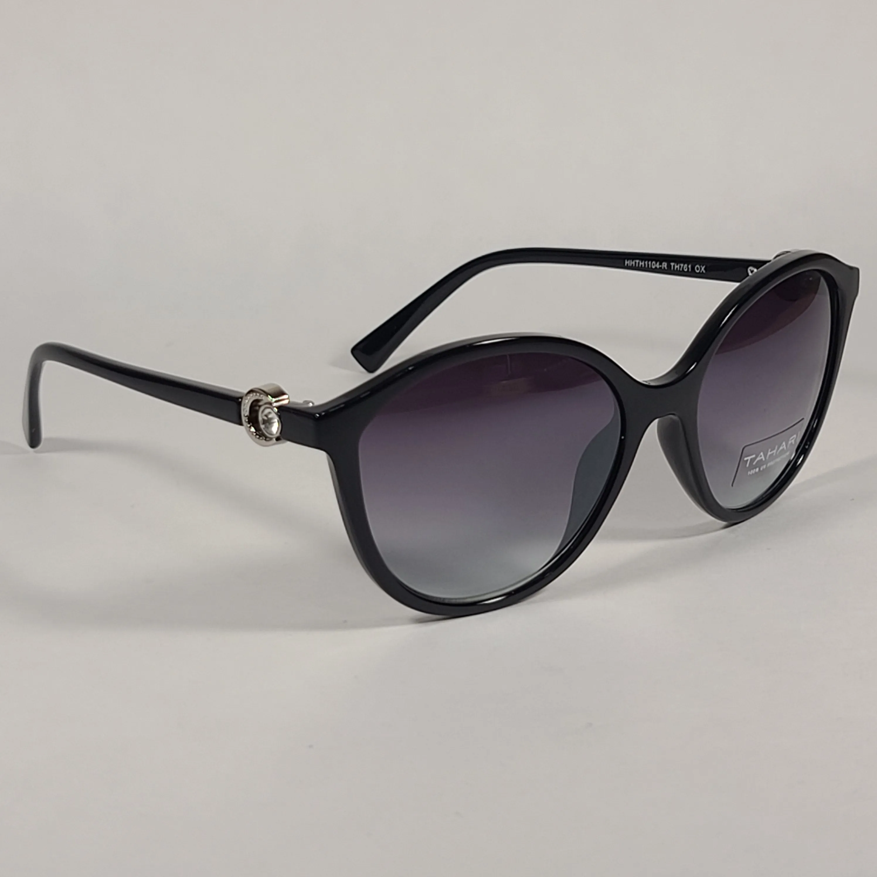 Tahari Cat Eye Sunglasses Shiny Black Frame Gray Smoke Gradient Lens TH761 OX