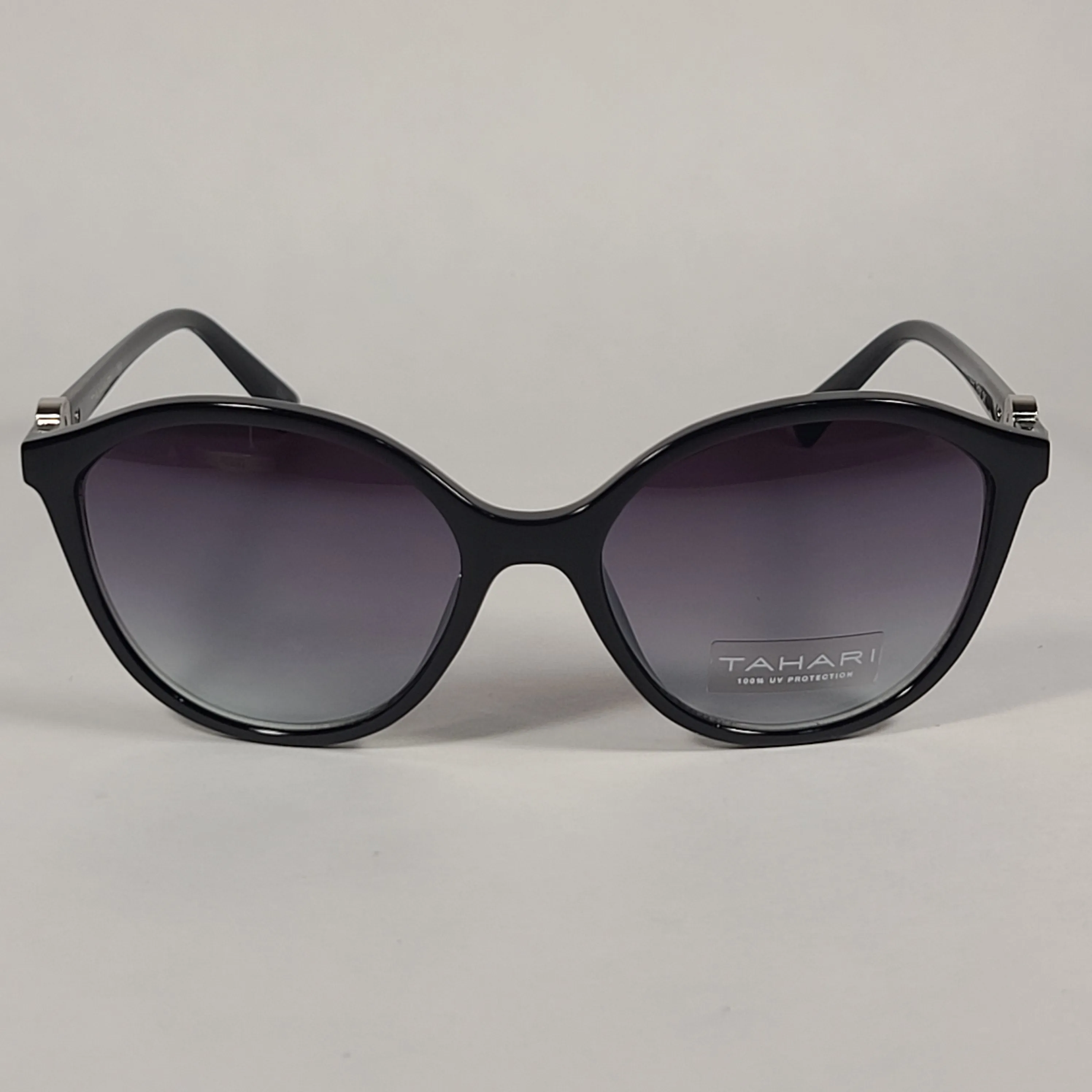Tahari Cat Eye Sunglasses Shiny Black Frame Gray Smoke Gradient Lens TH761 OX