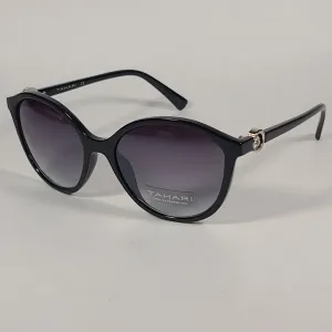 Tahari Cat Eye Sunglasses Shiny Black Frame Gray Smoke Gradient Lens TH761 OX