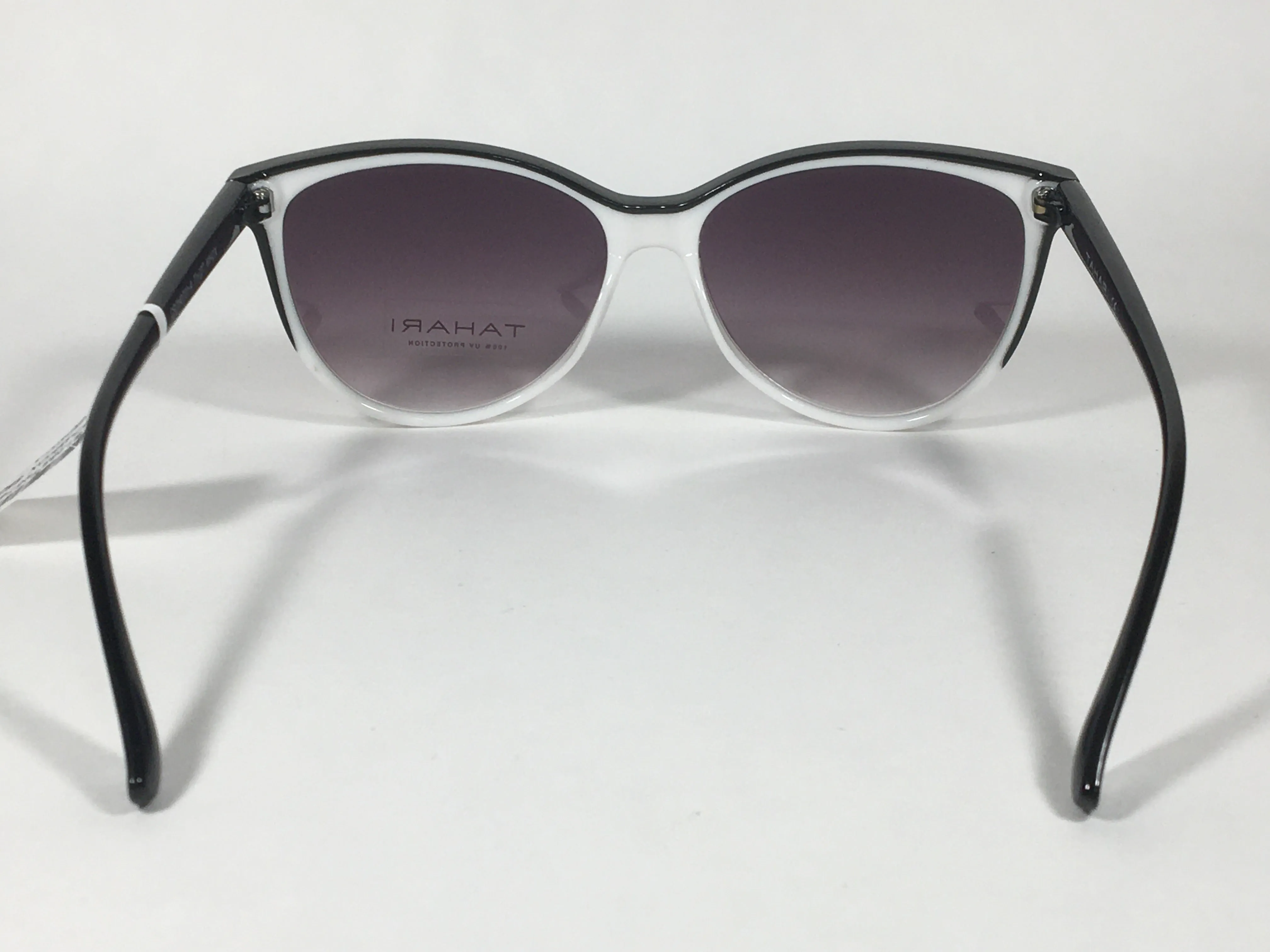 Tahari Cat Eye Sunglasses Two Tone Black White Smoke Gradient Lens TH777 WHOX