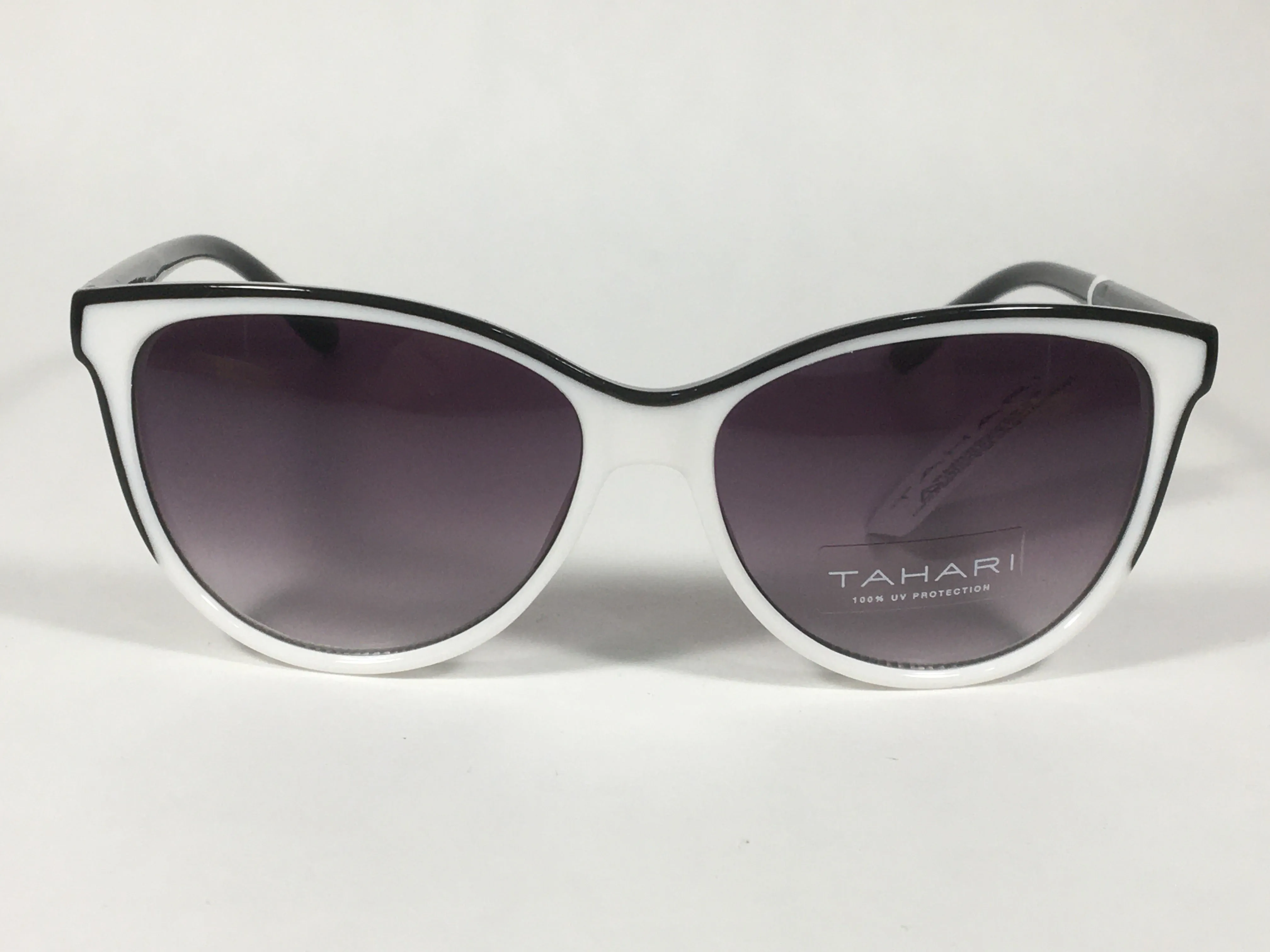 Tahari Cat Eye Sunglasses Two Tone Black White Smoke Gradient Lens TH777 WHOX