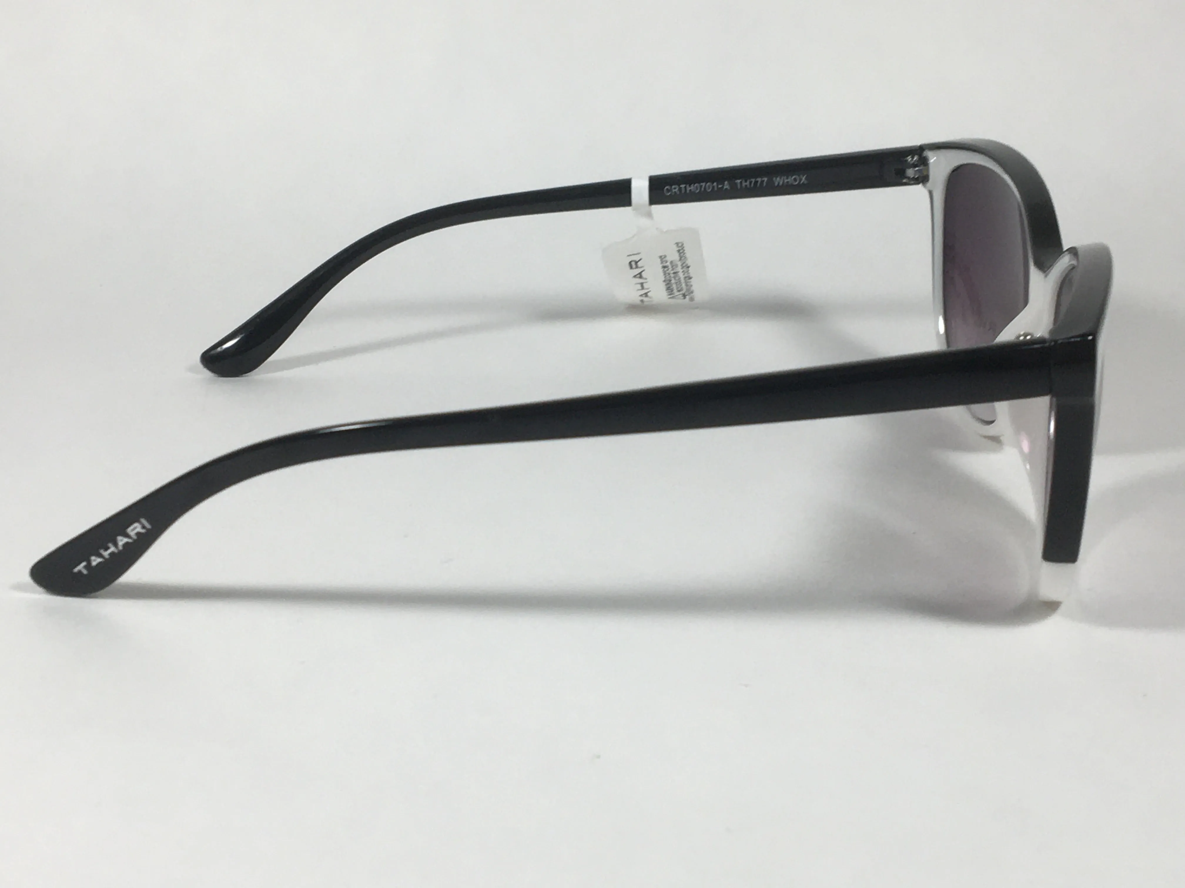 Tahari Cat Eye Sunglasses Two Tone Black White Smoke Gradient Lens TH777 WHOX