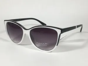 Tahari Cat Eye Sunglasses Two Tone Black White Smoke Gradient Lens TH777 WHOX