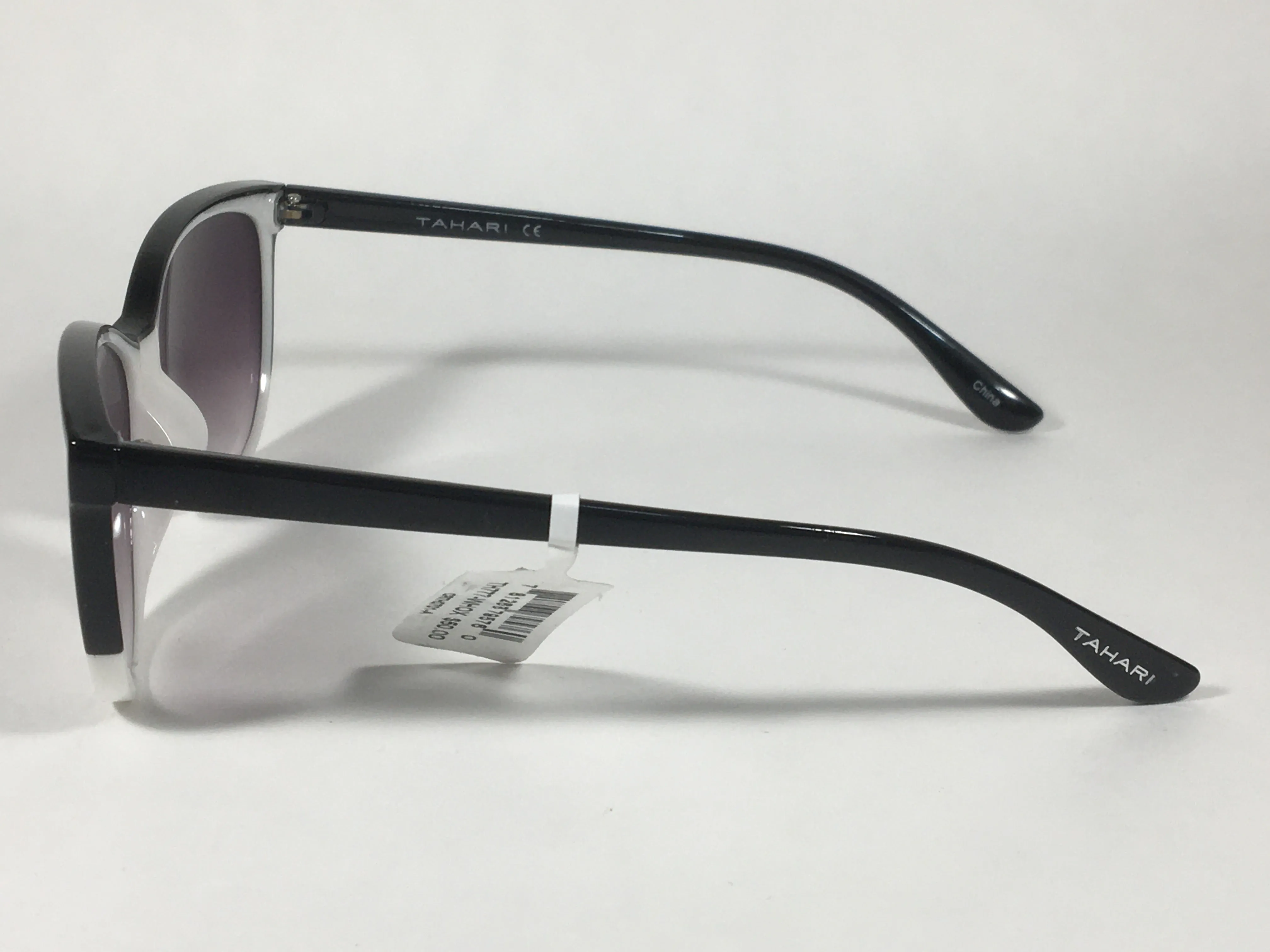 Tahari Cat Eye Sunglasses Two Tone Black White Smoke Gradient Lens TH777 WHOX
