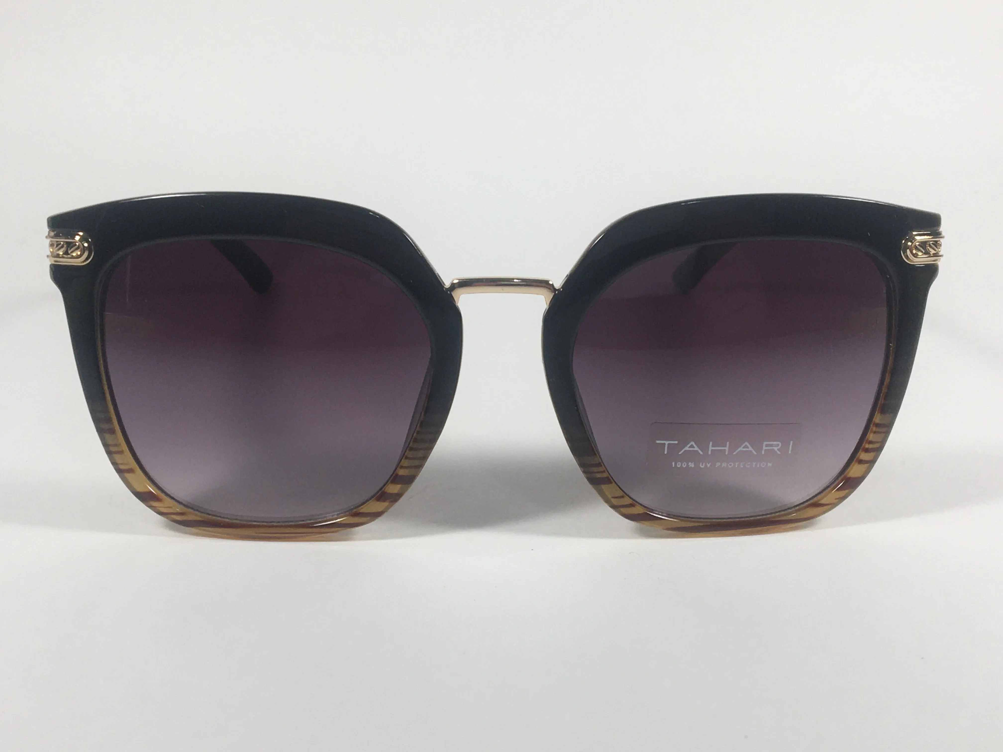 Tahari Large Cat Eye Sunglasses Black Brown Wood Plastic Frame Smoke Lens TH712 OXWD