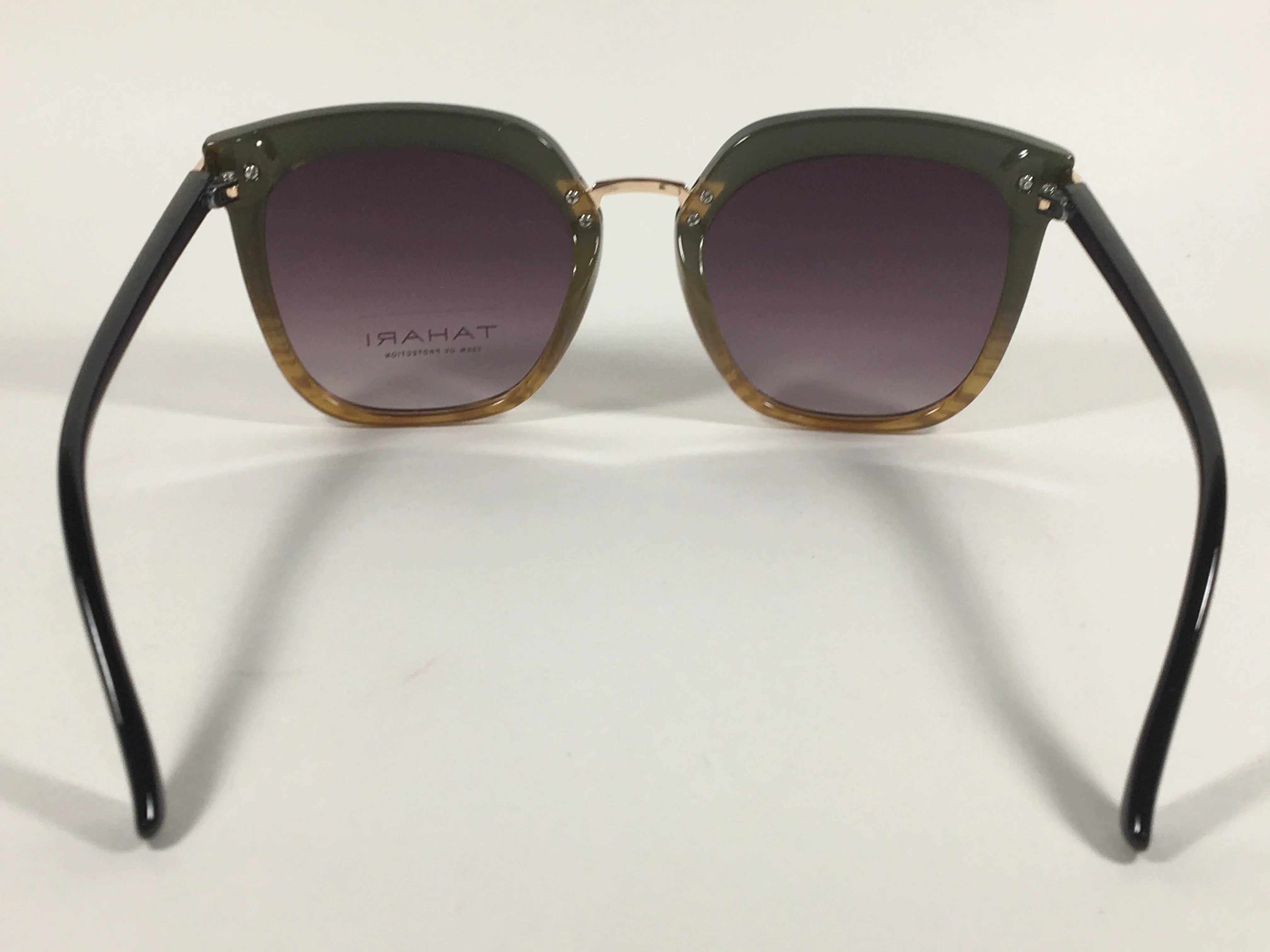 Tahari Large Cat Eye Sunglasses Black Brown Wood Plastic Frame Smoke Lens TH712 OXWD