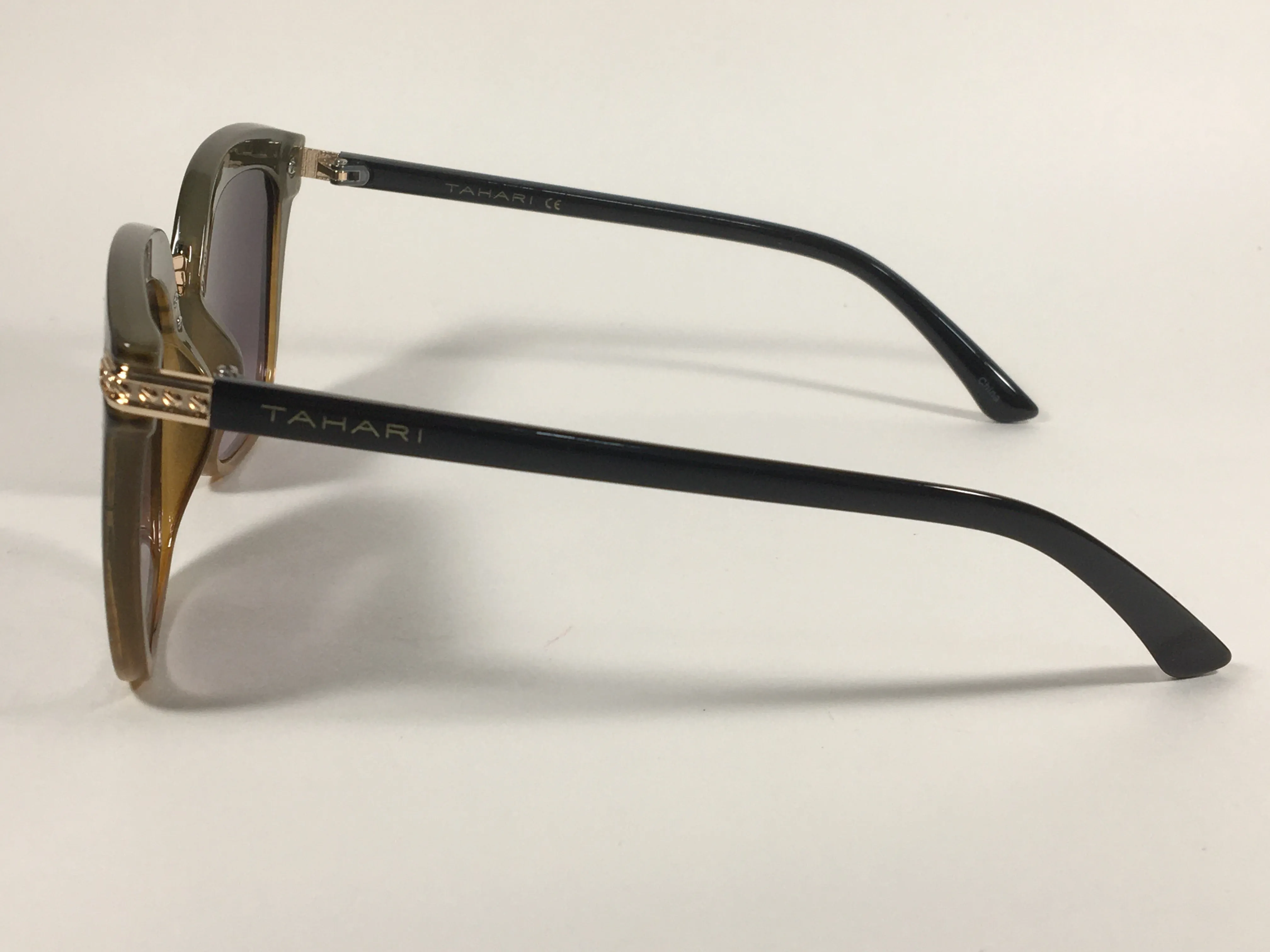 Tahari Large Cat Eye Sunglasses Black Brown Wood Plastic Frame Smoke Lens TH712 OXWD