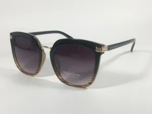 Tahari Large Cat Eye Sunglasses Black Brown Wood Plastic Frame Smoke Lens TH712 OXWD