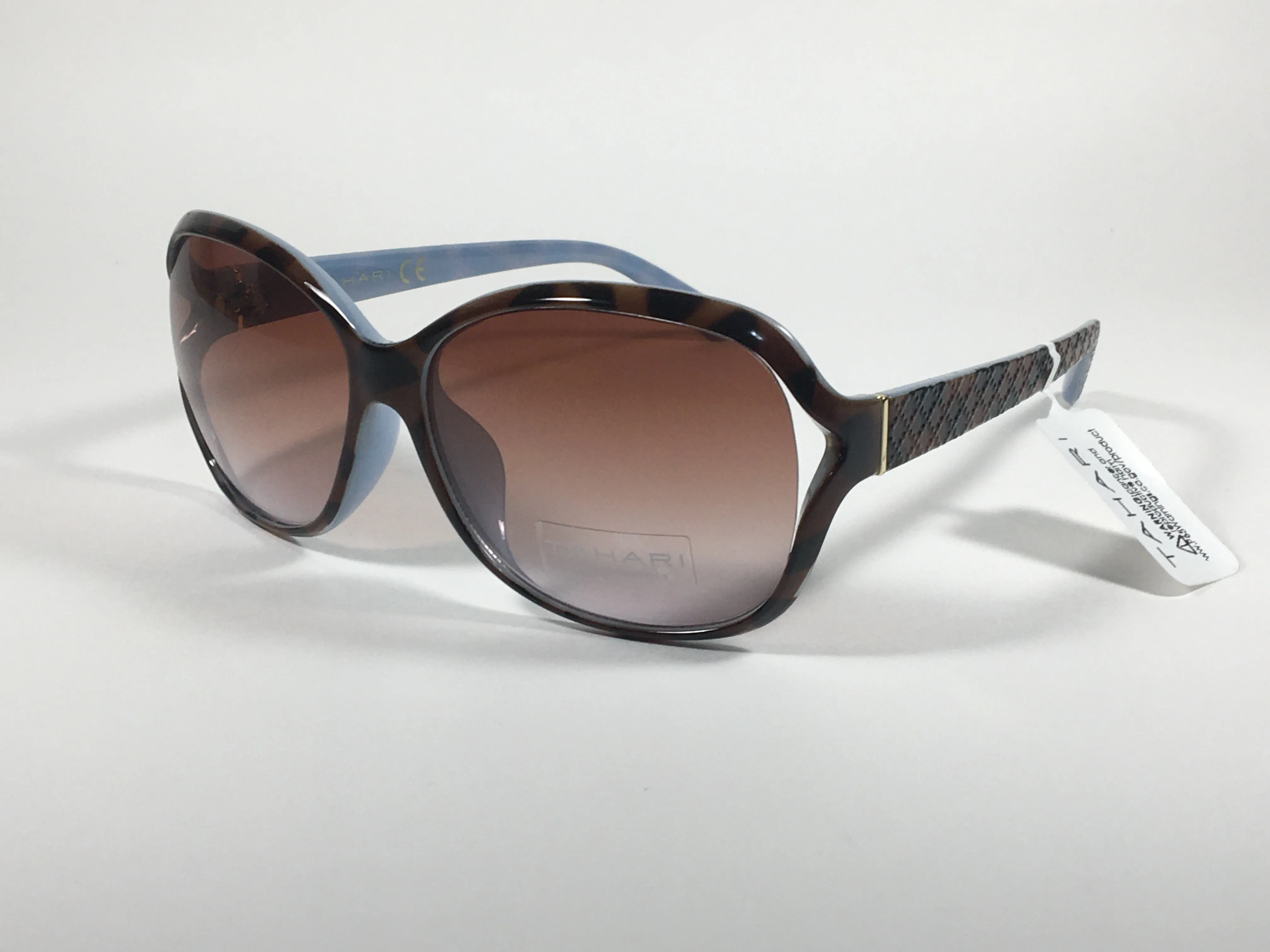 Tahari Large Oval Sunglasses Blue Gray Tortoise Brown Gradient Lens TH660 TSBL