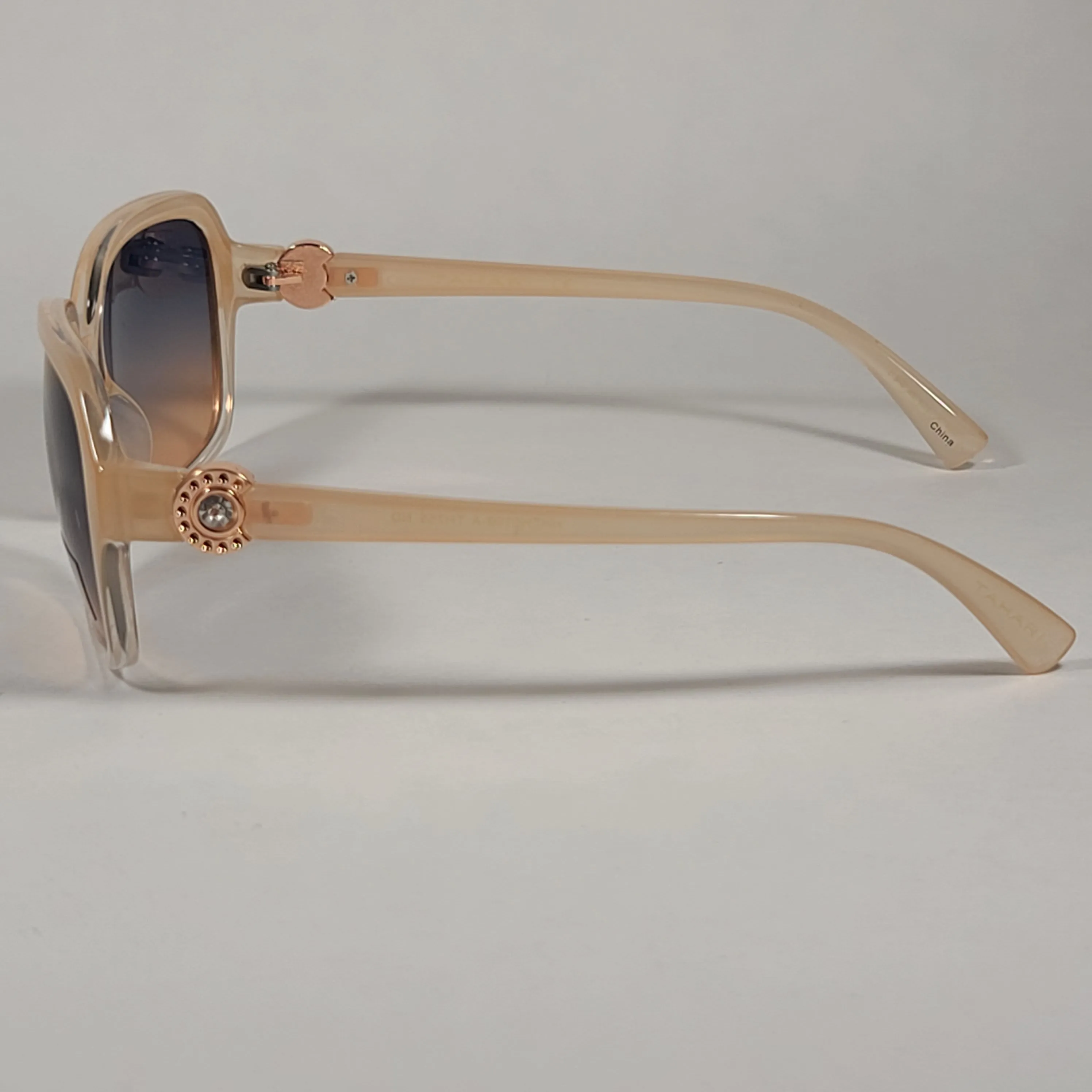 Tahari Rectangle Sunglasses Nude And Rose Gold Frame Blue Gradient Lens TH755 ND
