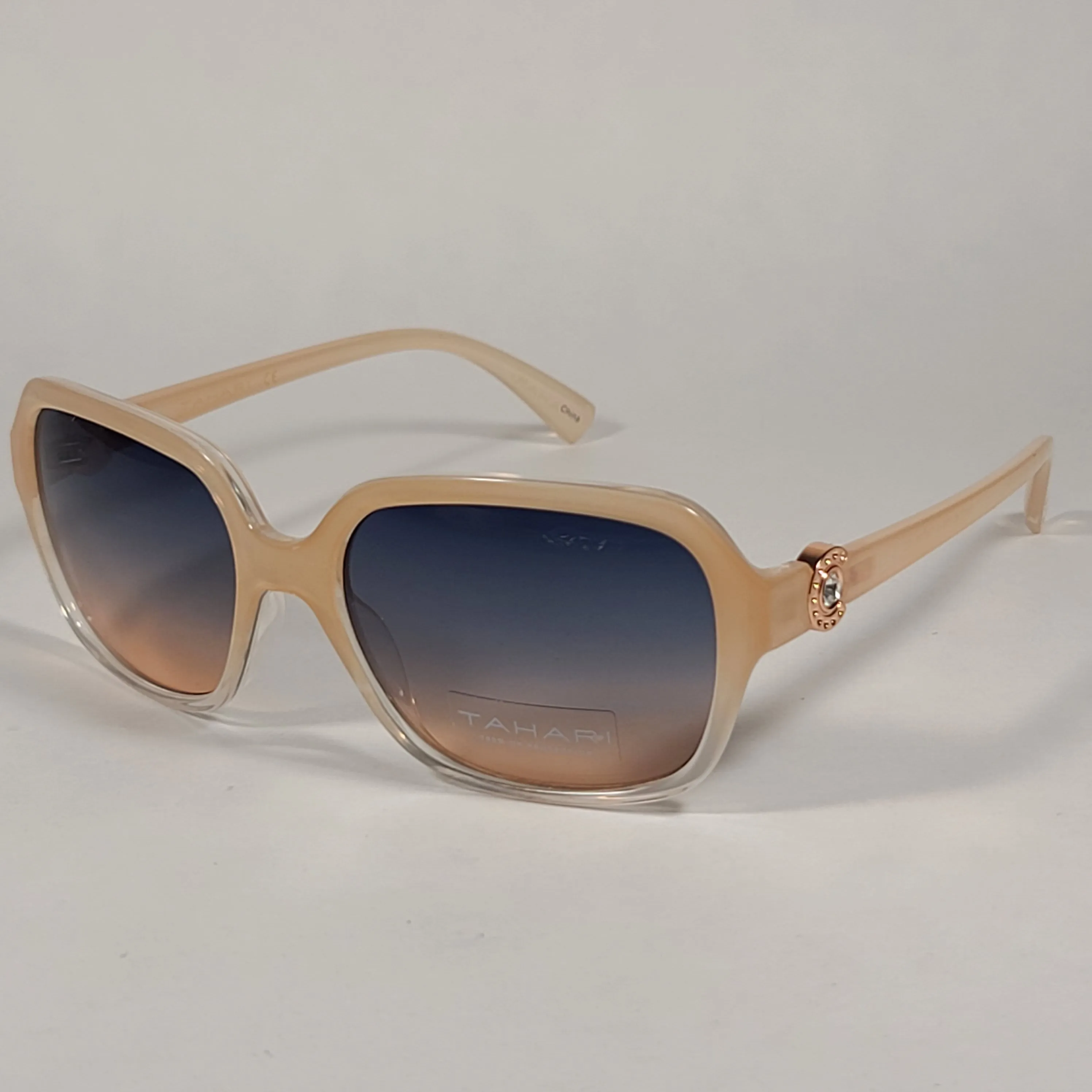 Tahari Rectangle Sunglasses Nude And Rose Gold Frame Blue Gradient Lens TH755 ND